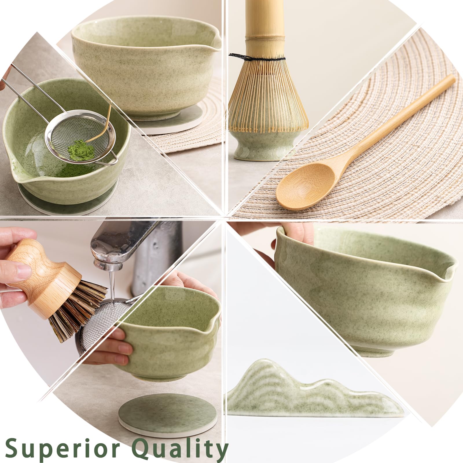 Ochcahser Japanese Matcha Set, Matcha Bowl With Spout And Coaster, Matcha Whisk And Holder, Sifter, Scoop, Spoon, Cleaning Brush