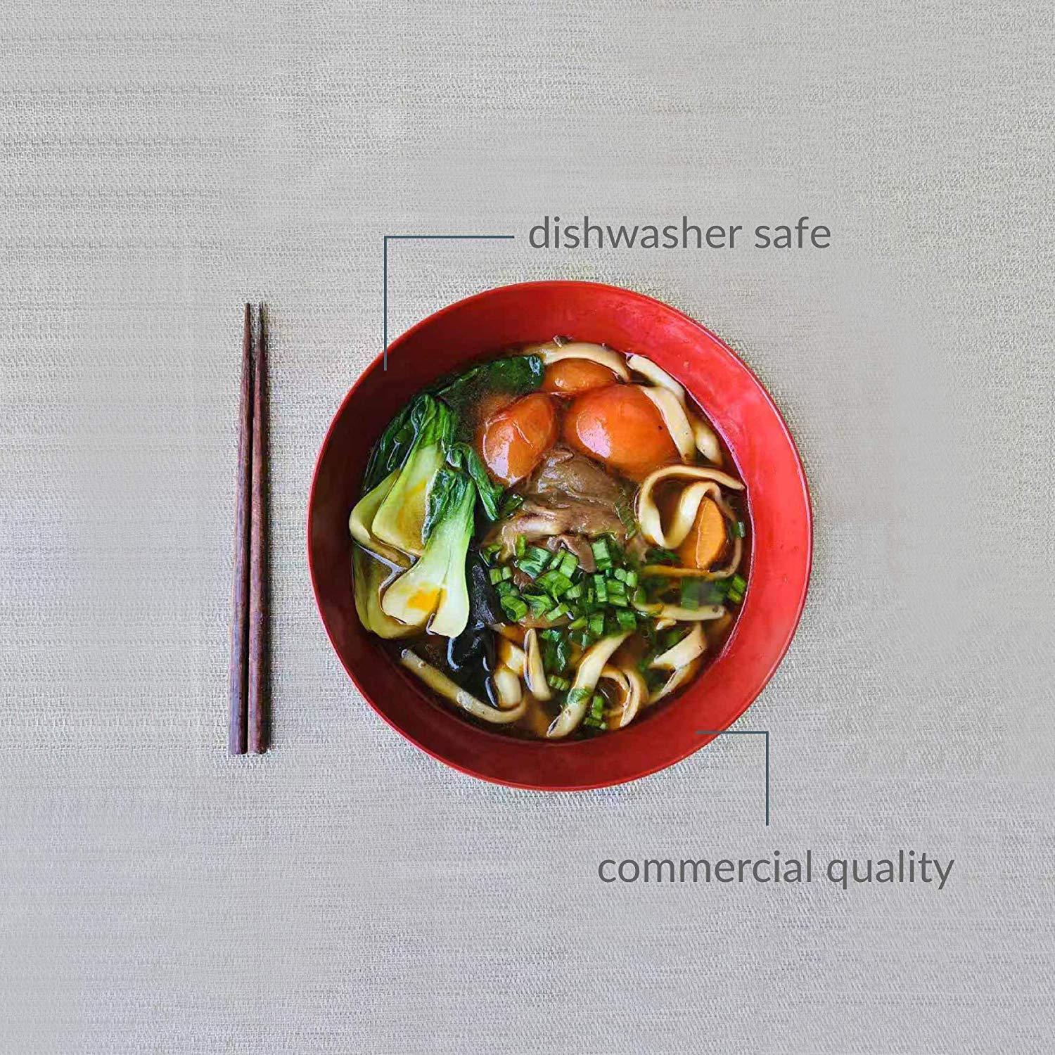 JapanBargain 2396  Large Soup Bowl Japanese Style Plastic Ramen Bowls for Udon Pho Noodles Soup Cereal Pasta  52 ounce  Black and Red Color