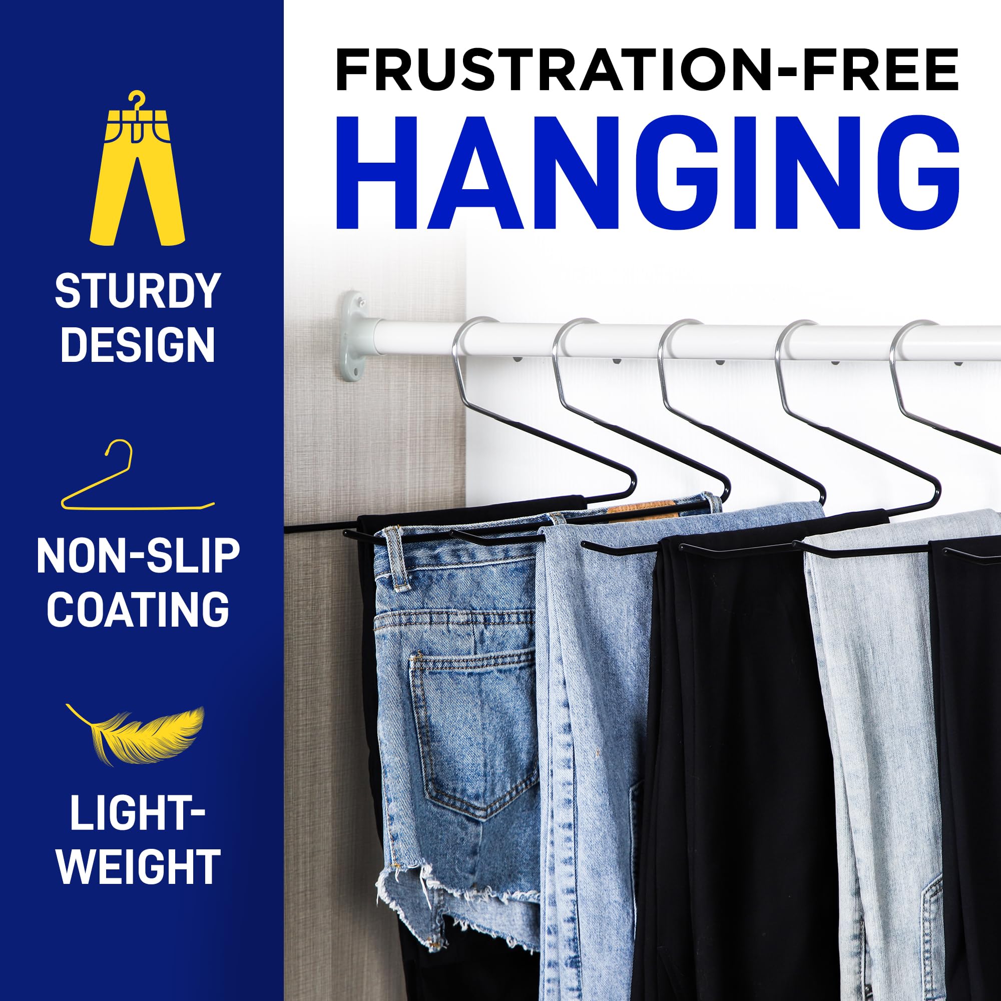 Lifemaster Metal Pants Hanger Set - 20 Pieces Elegant Non-Slip Closet Space Saving Hanger Set For Pants, Trouser, Blankets, And