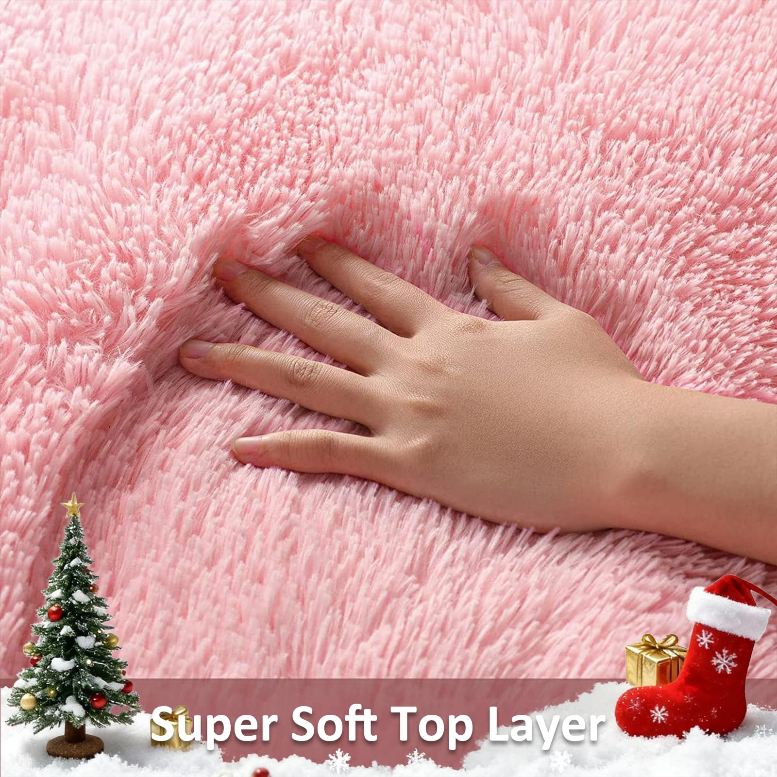 Ophanie 3x5 Pink Rug, Bedside Preppy Dorm Area Rug, College Essentials Non Slip Small Carpets for Bedroom, Anti Slip Fluffy Livi