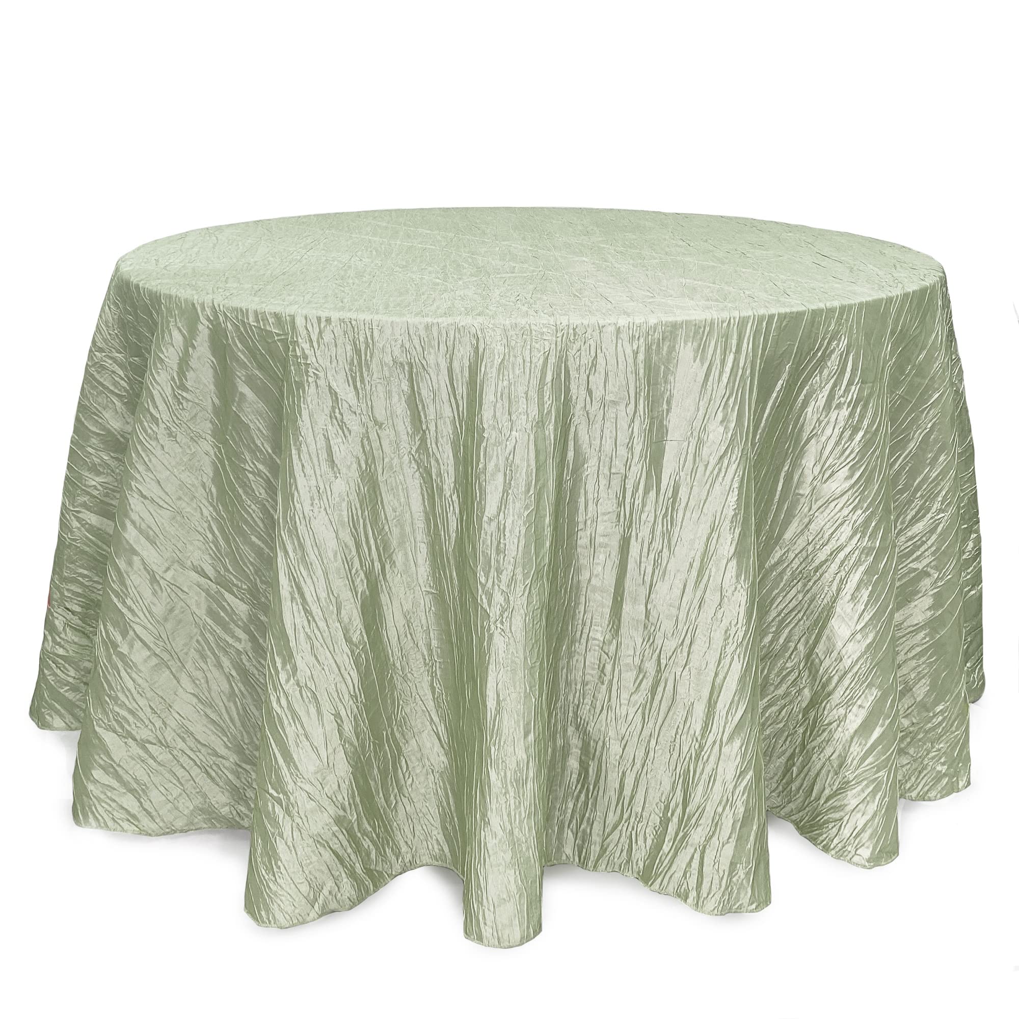 Your Chair Covers - 132 Inch Round Crinkle Taffeta Tablecloth - Sage, Crushed Shiny Dining Table Cloth For Wedding Party Birthda