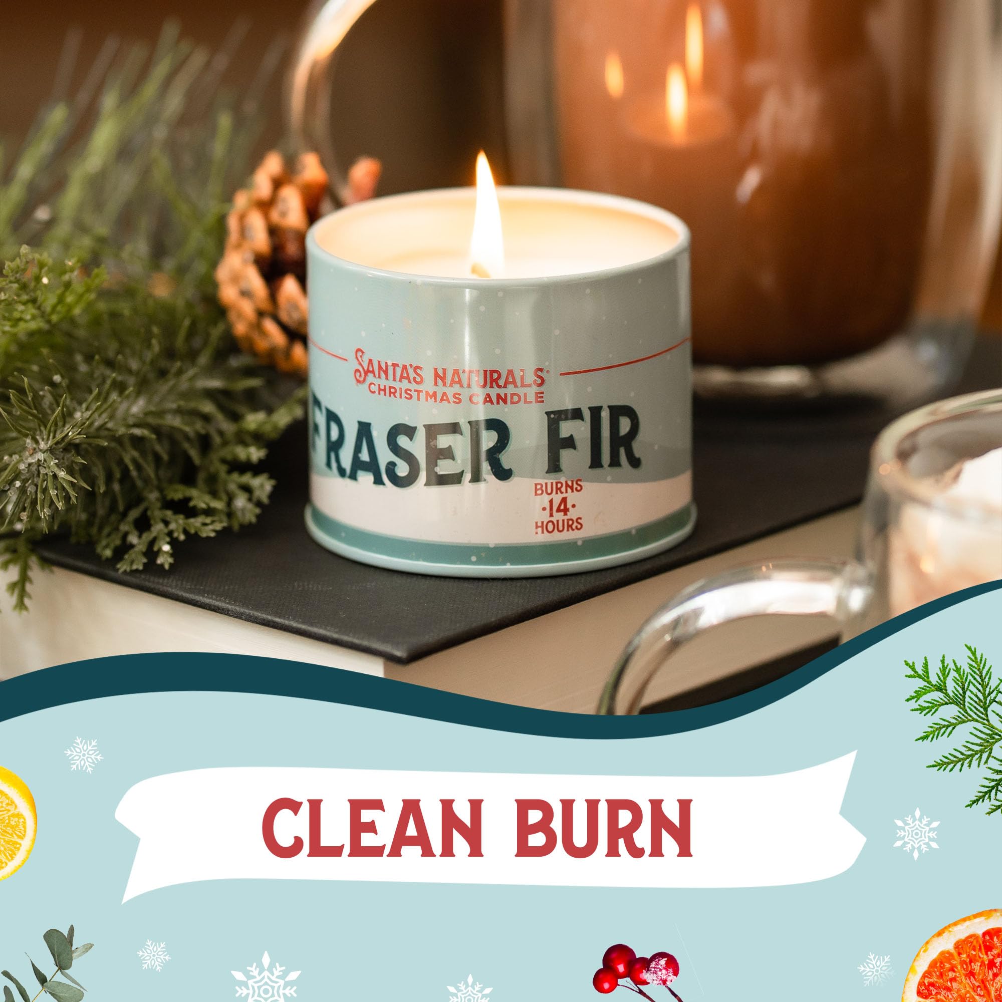 Santa s Naturals Fraser Fir Christmas Mini Candles Gift Set for Holidays, Soy & Beeswax Blend, 3.5 oz Candles, 3-Pack