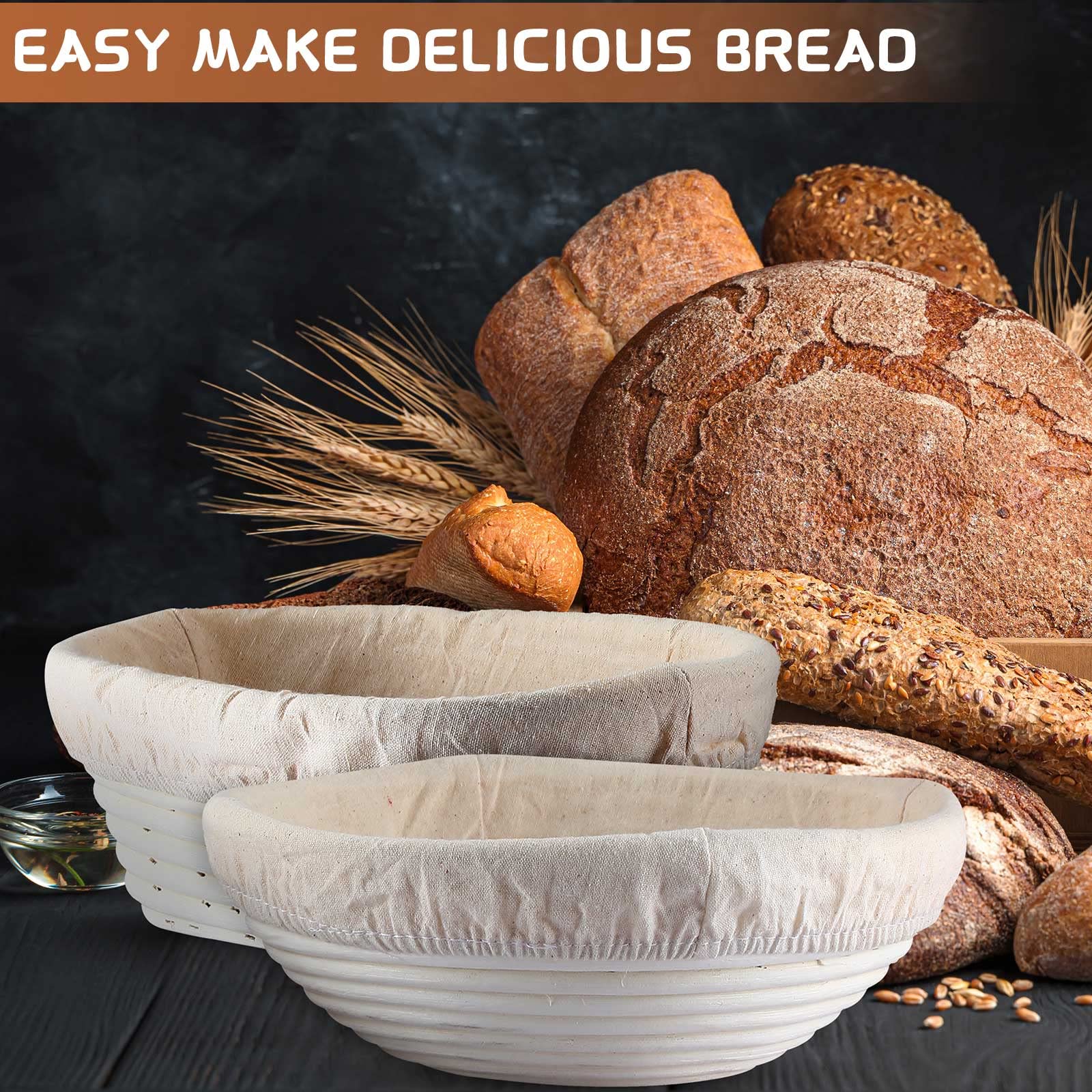 Nuanchu 4 Pcs Proofing Basket 9 Inch Round Bread Proofing Basket 10 Inch Oval Rattan Bread Basket Baking Bowl For Sourdough Brea