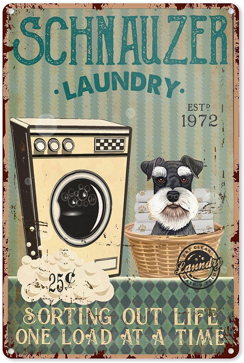Mocozim Laundry Metal Wall Decor Schnauzer Dog Laundry Company Sorting Out Life One Load At A Time Metal Sign Tin Aluminum Sign
