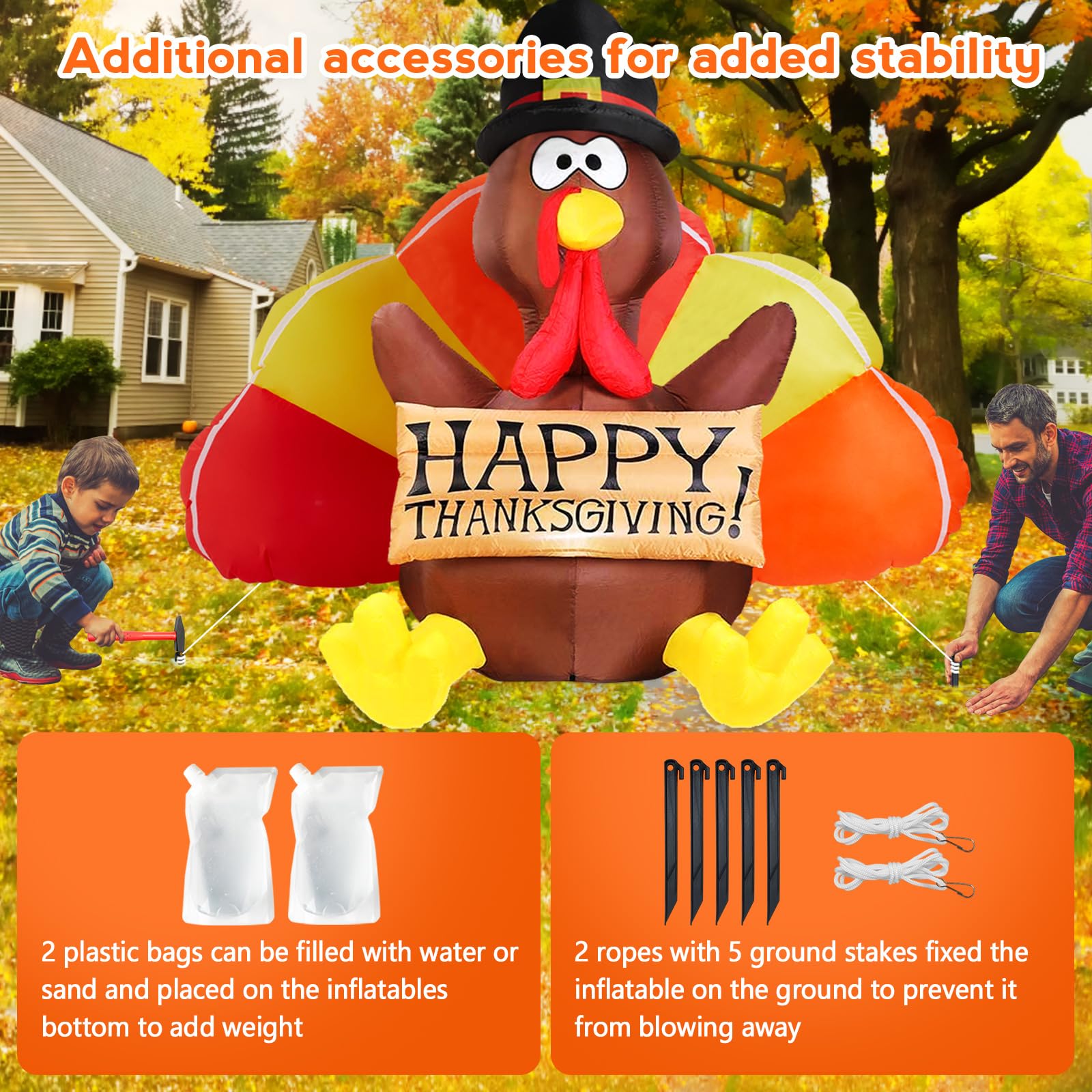 Danxilu 6FT Thanksgiving Inflatables Outdoor Decorations, Inflatable Turkey Family with Turkeys Baby Built-in LEDs Blow up Yard