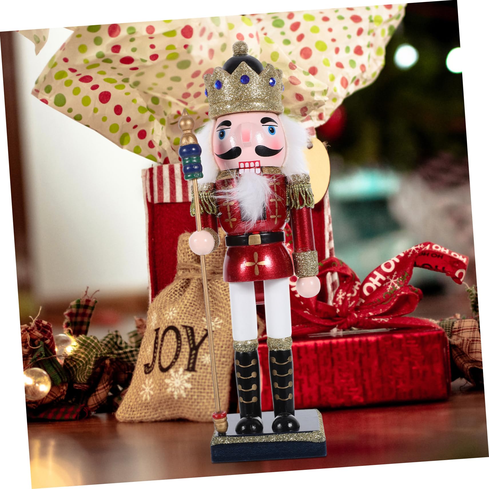 SEWACC Wooden Nutcracker Christmas Decoration Nutcracker Figure Cute Xmas Decor for Home Office Unique Holiday Ornament Cheerful