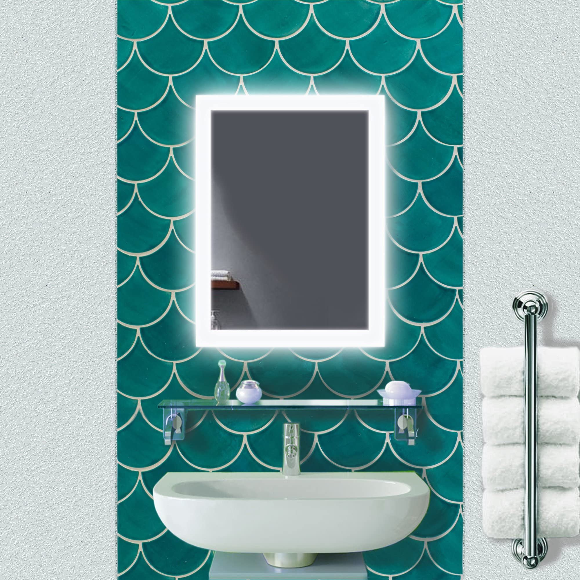 Krugg Small LED Bathroom Mirror 15 Inch x 20 Inch  Lighted Vanity Mirror Includes Dimmer & Defogger   Wall Mount Vertical or Horizontal Installation