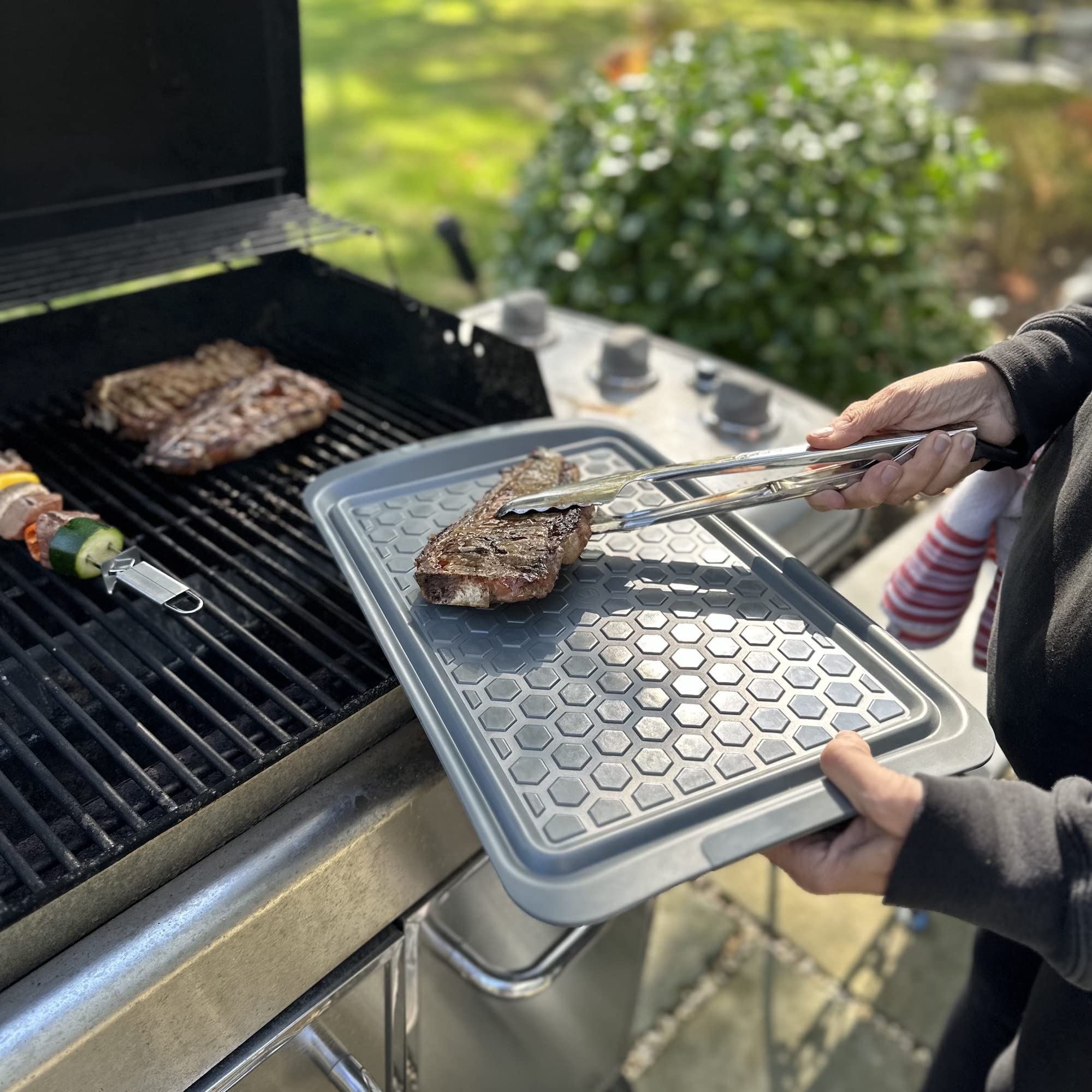 Outset Grill Prep Trays, Set Of 2 Large Trays, 17'' X 10.5'', Orange And Black