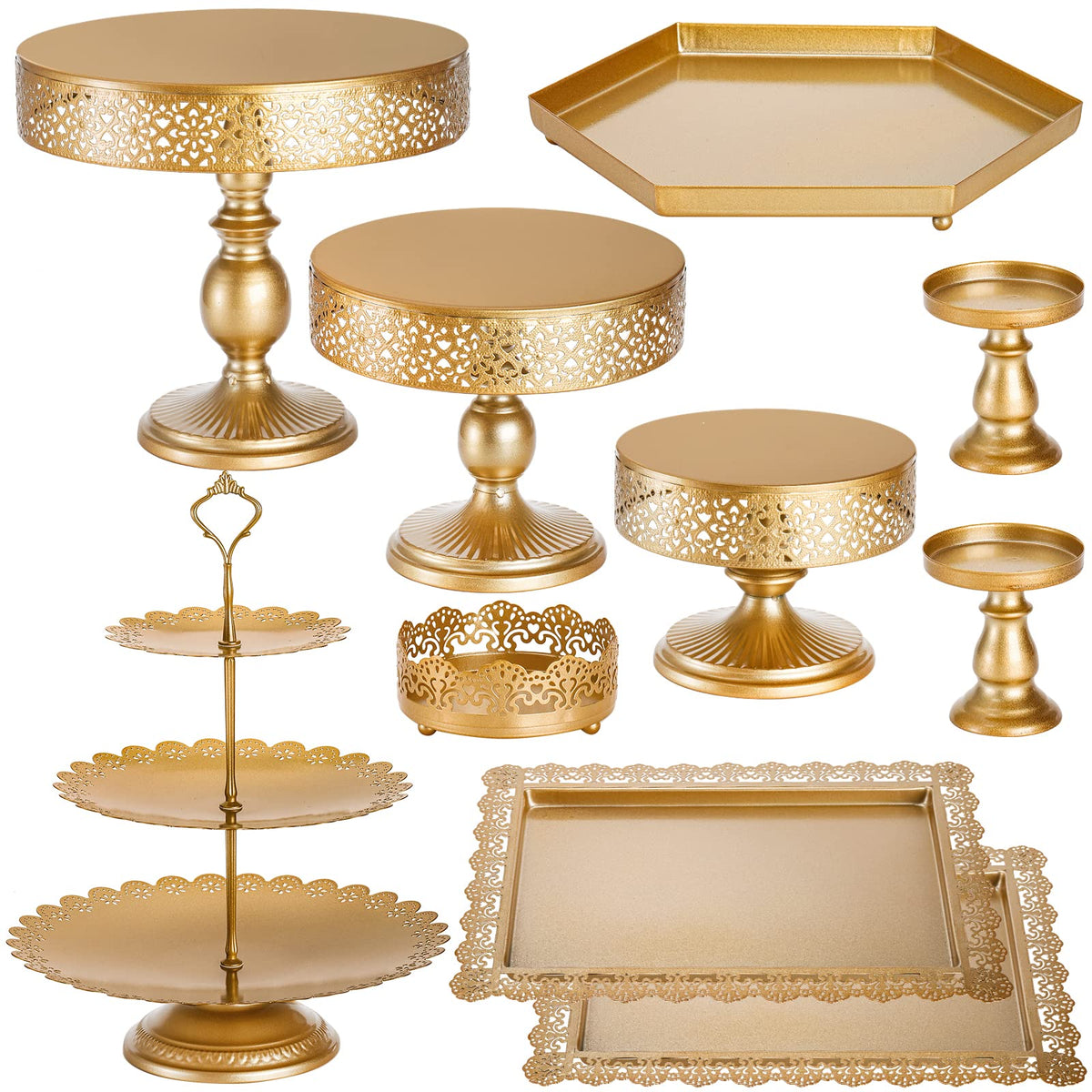 Peohud 10 Pieces Gold Cake Stand, Metal Round Cupcake Tower, Decorative Dessert Fruit Candy Display Plate For Wedding, Anniversa