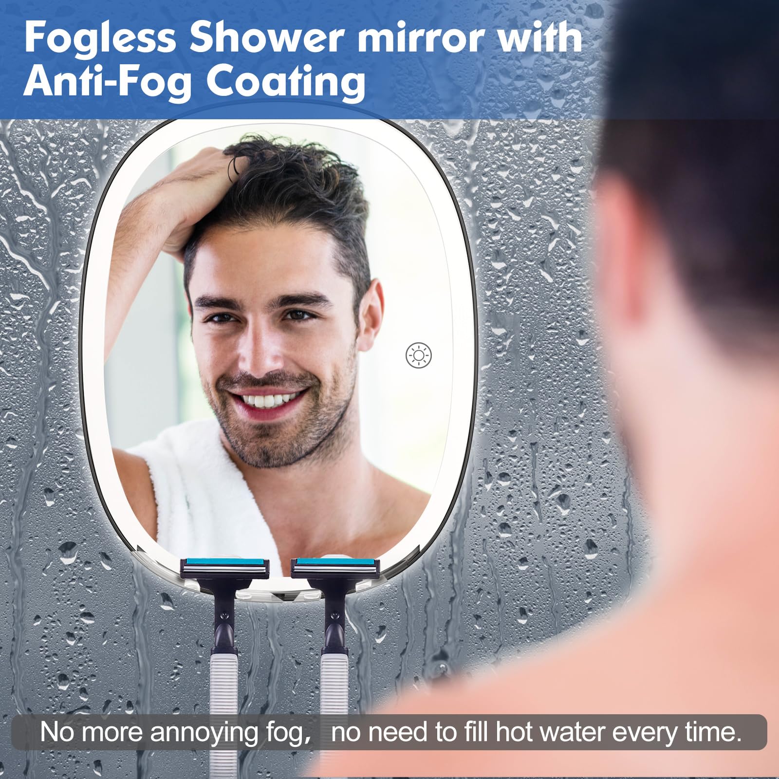 Cosmirror Shower Mirror Fogless For Shaving Included Ear And Nose Hair Trimmer, No-Drilling, 3-Color Dimmable Lights, Larger Ant