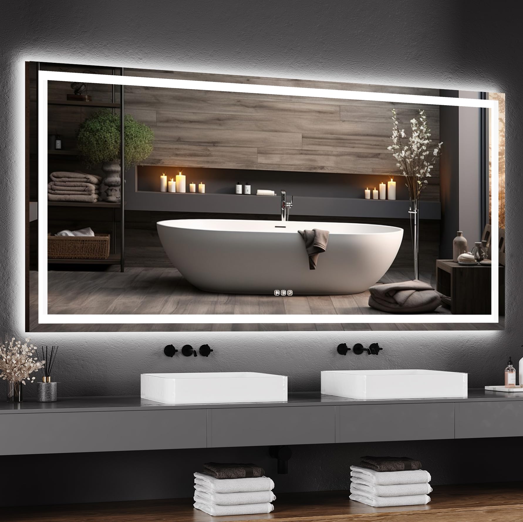 GarveeHome 60x30 LED Bathroom Mirror with Lights, Dimmable, Anti-Fog, Backlit + Front Lit, Lighted Bathroom Vanity Mirror for Wa