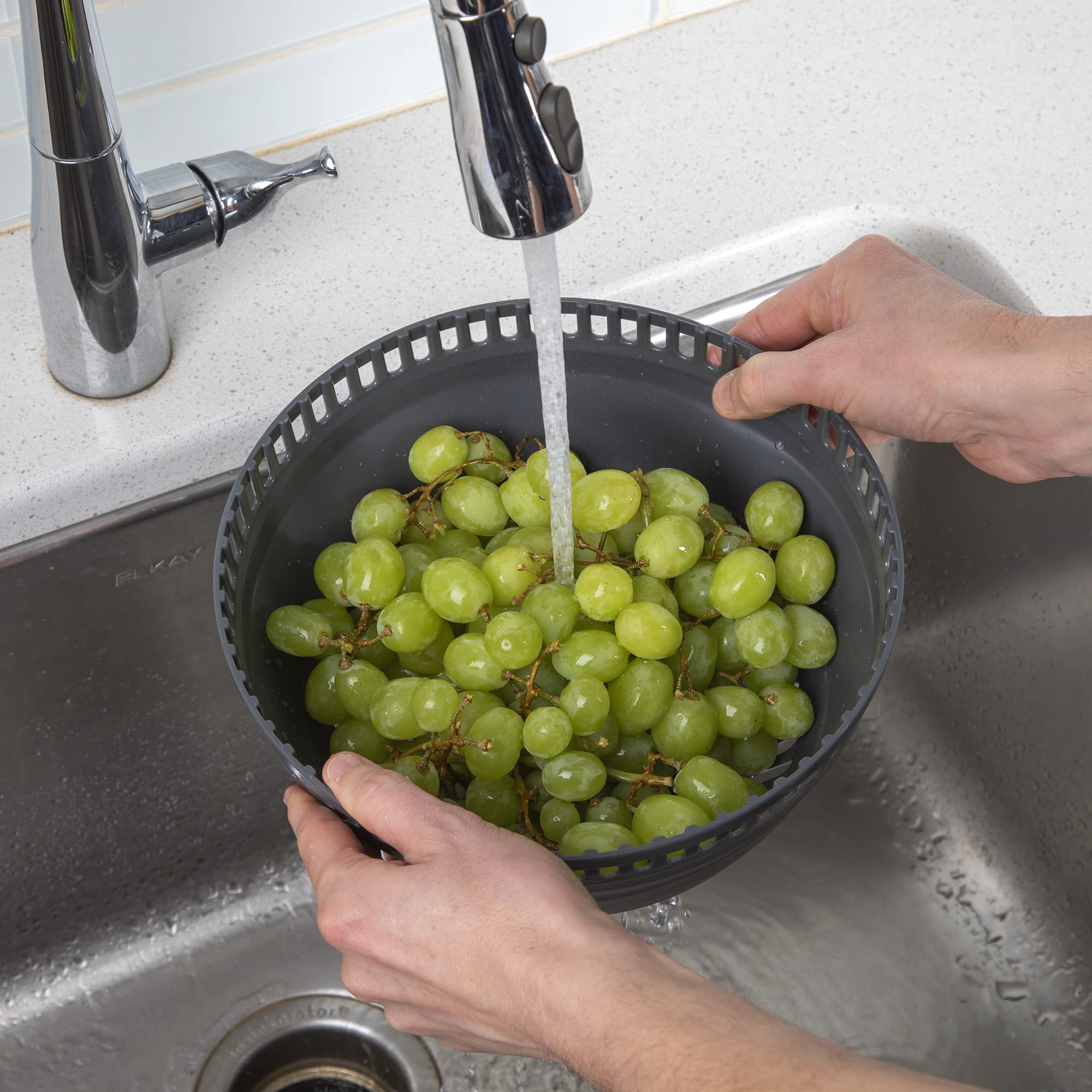 Progressive International 4 Quart Collapsible Salad Spinner & Colander, Gray Plastic, Model CSS-3JADAGY for Easy Food Preparation