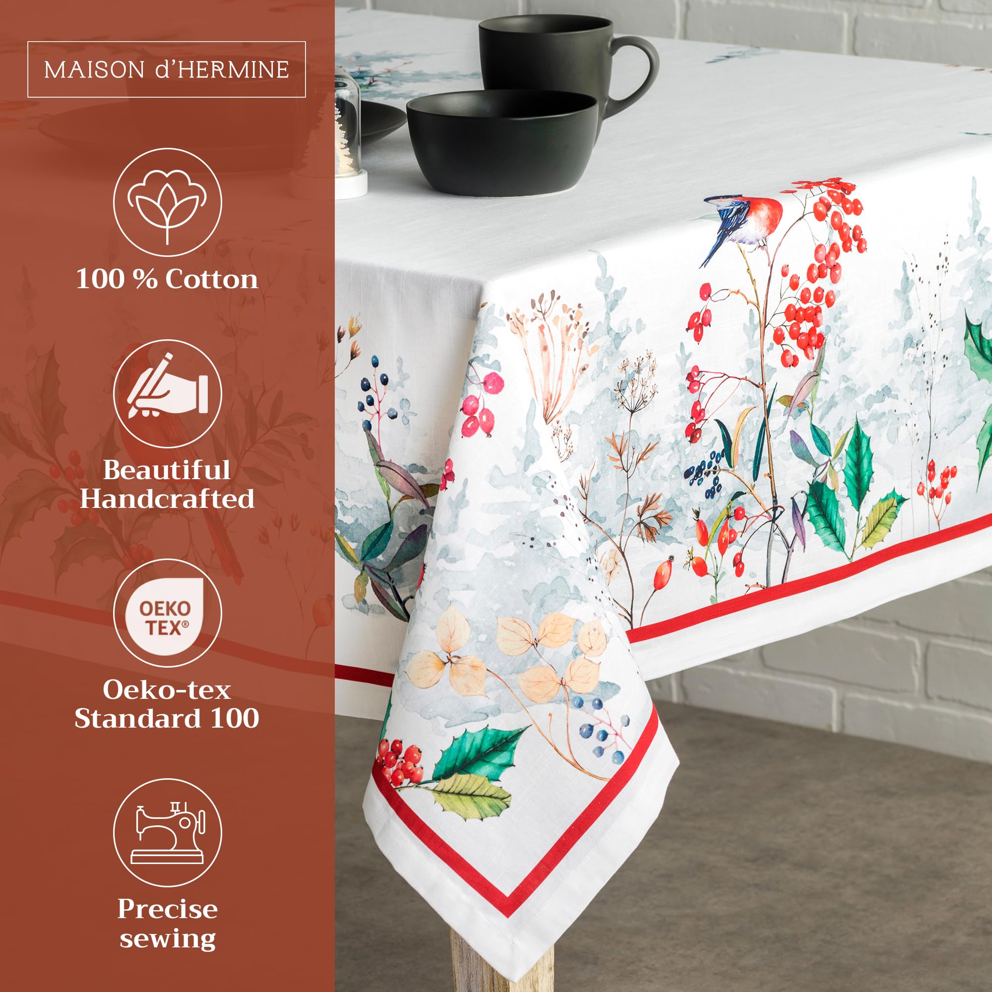 Maison D' Hermine Table Cloths 100% Cotton 60 Inch X 90 Inch Decorative Washable Rectangle Tablecloth Table Cloth, Dining, Kitch