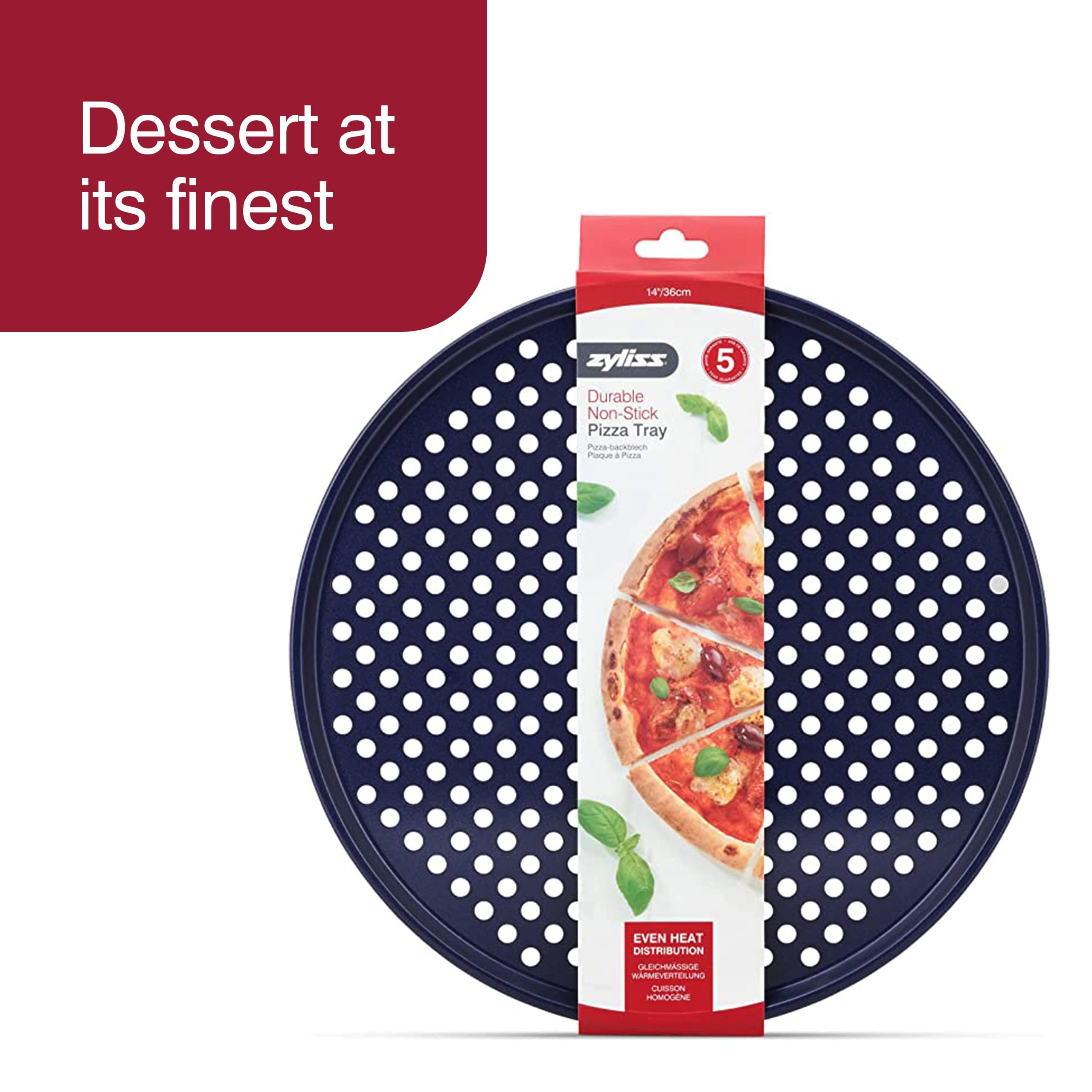 Zyliss Durable Non-Stick Pizza Tray | Carbon Steel | Dark Blue | Pizza Tray/Bakeware | Dishwasher Safe | 5 Year Guarantee