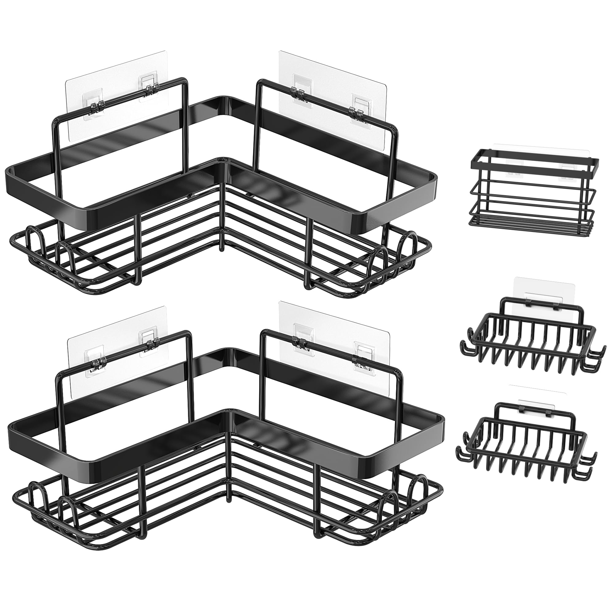 Moforoco 5-Pack Shower Caddy, L-Shaped, 10.2In Diameter, 90-Degree Right Angle, Rustproof, Easy Installation, 12 Hooks, Soap Hol