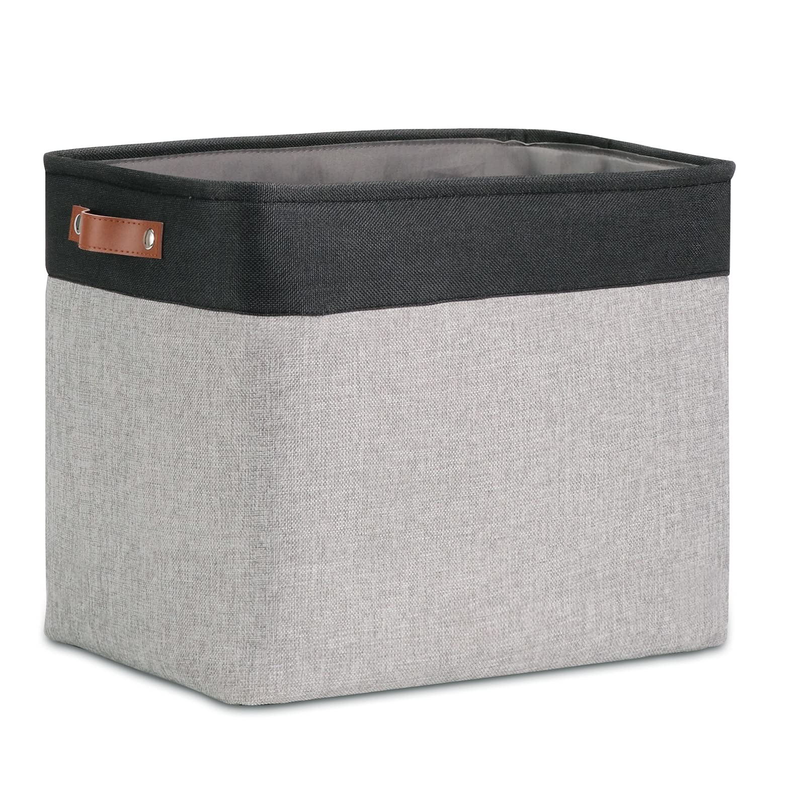 Dullemelo Large Collapsible Storage Basket/Bin With Durable Leather Handles, Fabric Organizer Bin For Storage Clothes, Toys, Boo