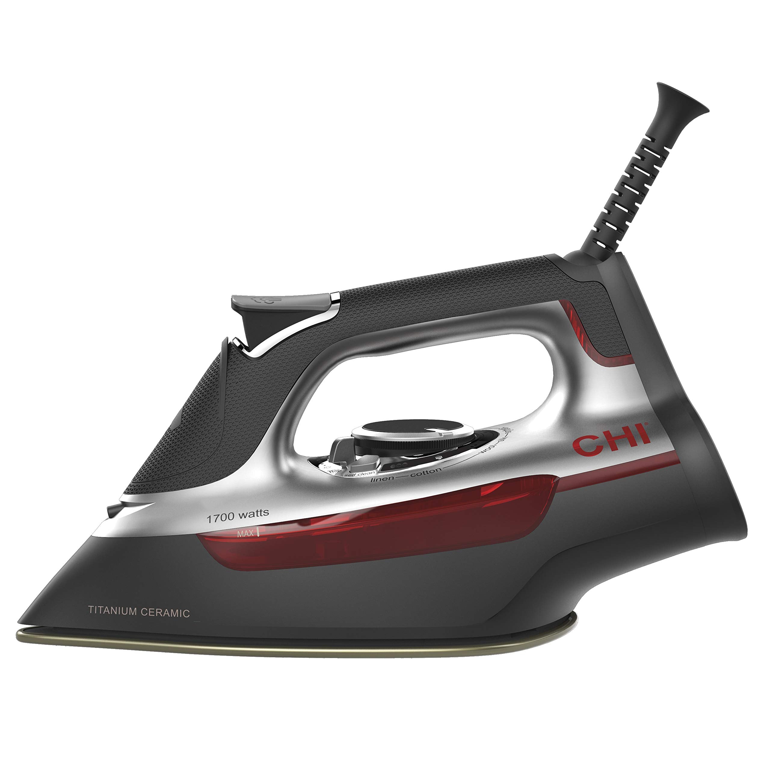 CHI Steam Iron for Clothes with 300+ Holes for Powerful Steaming, Temperature Guide Dial, 1700 Watts, XL 10 Cord, 3-Way Auto Shu