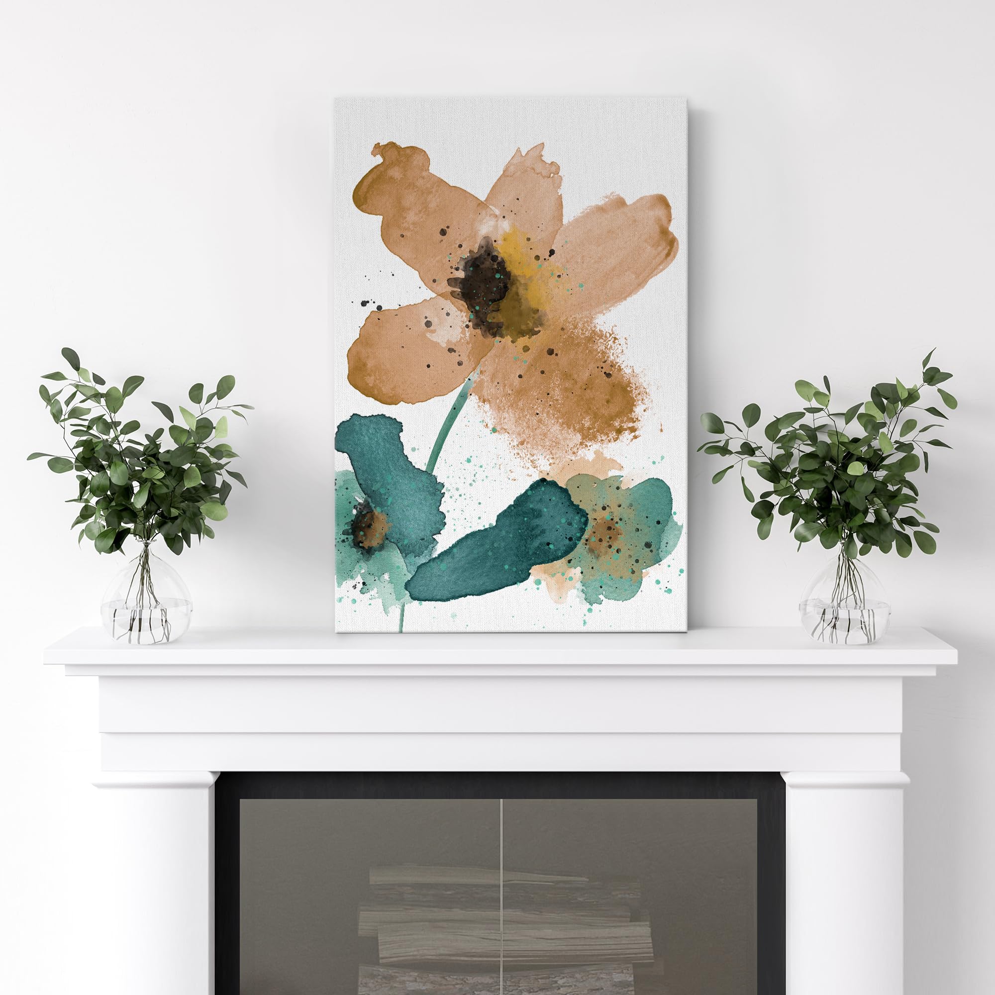 Wall26 Canvas Print Wall Art Watercolor Explosion Orange & Green Daisies Floral Botanical Illustrations Minimalism Glam Multicol