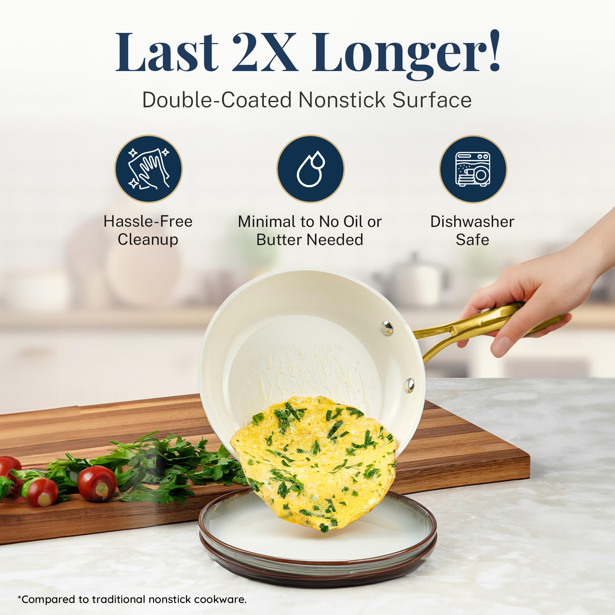 GOTHAM STEEL 12 Pc Nonstick Ceramic Cookware Set, Navy Gold, PFOA Free, Oven & Dishwasher Safe, Model 2608