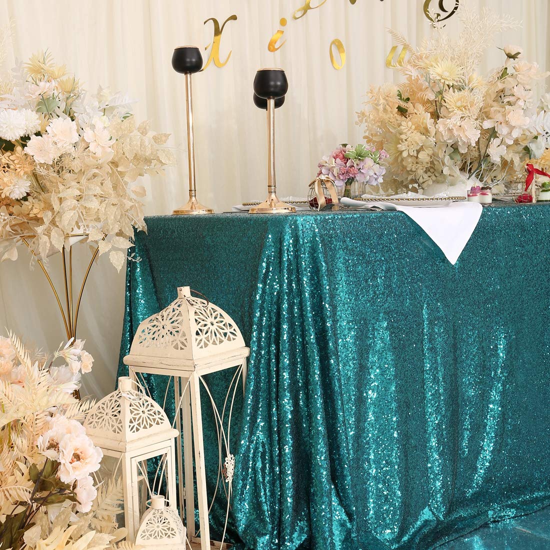 Eternal Beauty Sequin Tablecloth,Sparkly Table Cloth For Wedding Party, Christmas Decorations Rectangle Glitter Tablecloth (48X7