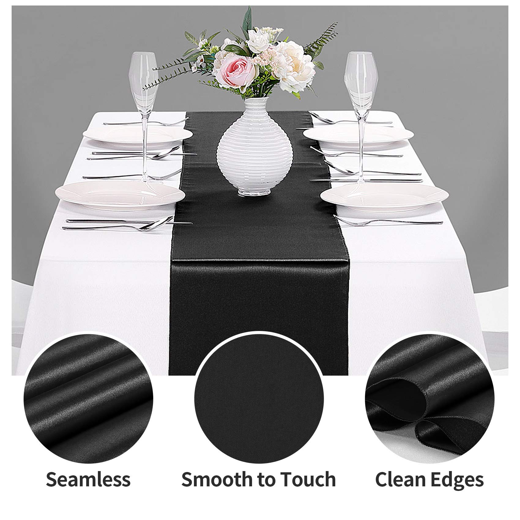 10-Pack Satin Table Runner Black 12 X 108 Inches Long, Table Runners For Wedding, Birthday Parties, Banquets Decorations(10 Pack