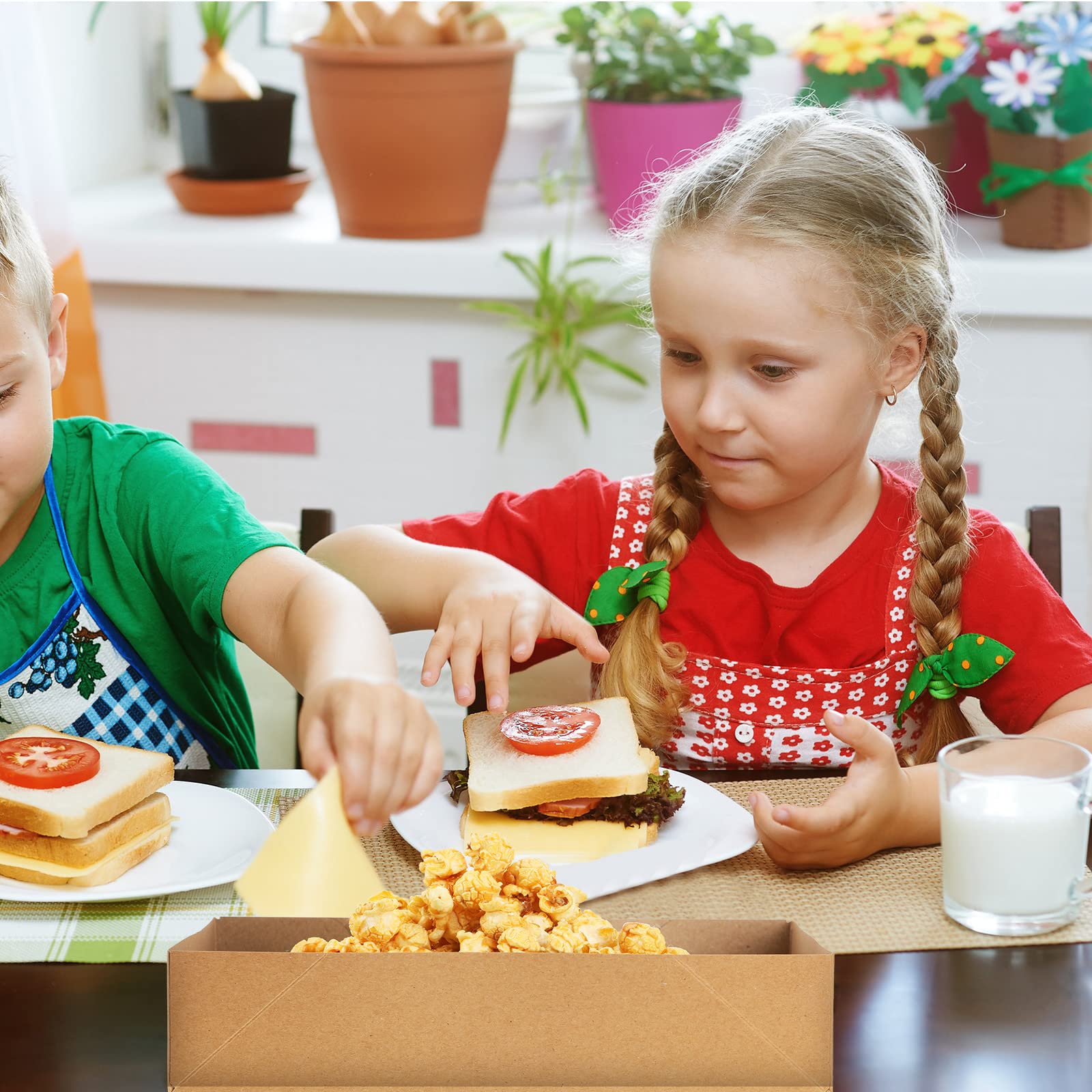 Eersida 100 Pieces Paper Food Trays Disposable Movie Theater Snack Boxes 4 Corner Pop Up Food Containers Brown Cardboard Food Tr