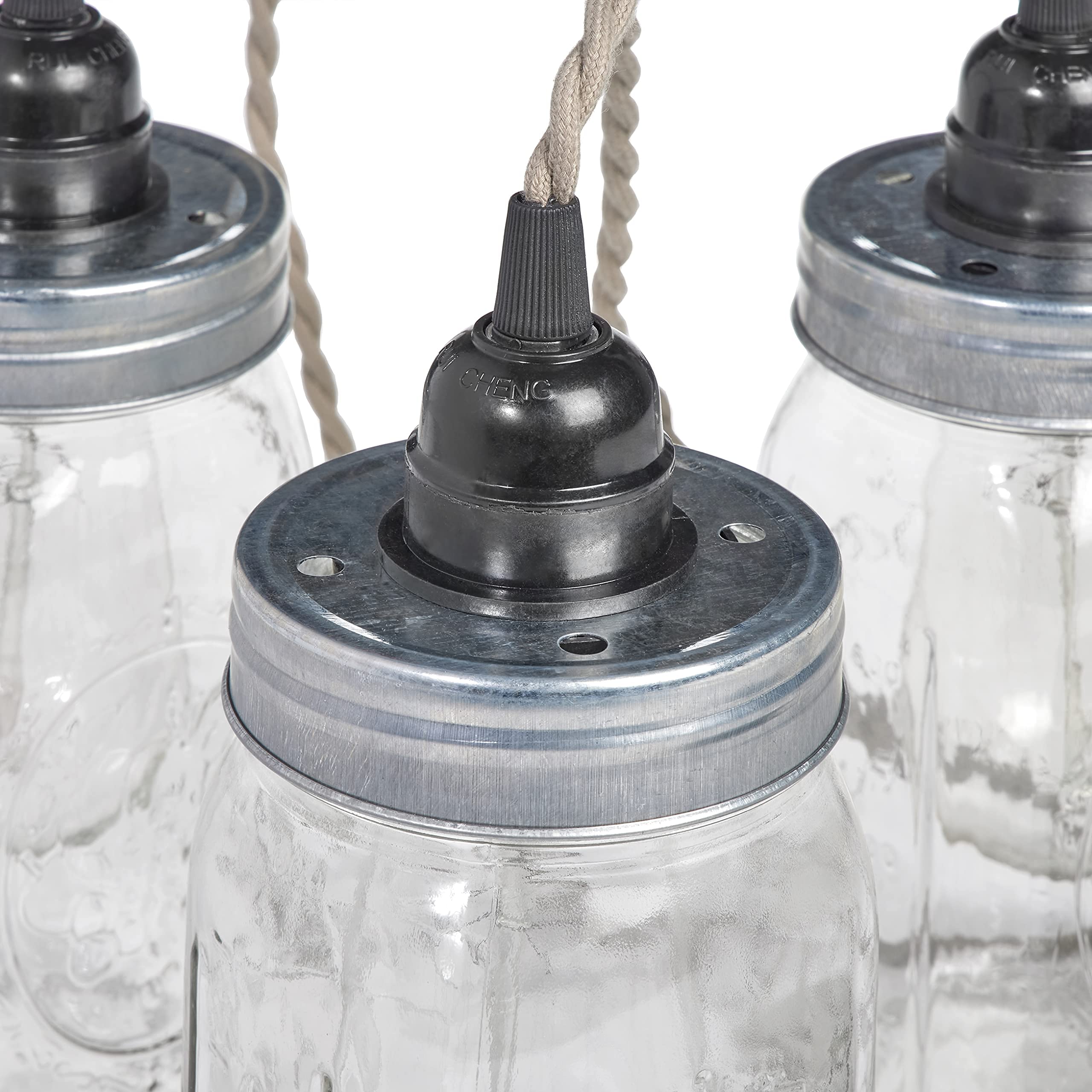 Industrial Rewind Wide Mouth Mason Jar Lids with Light Socket - 6pk Silver DIY Chandelier/Pendant Lighting