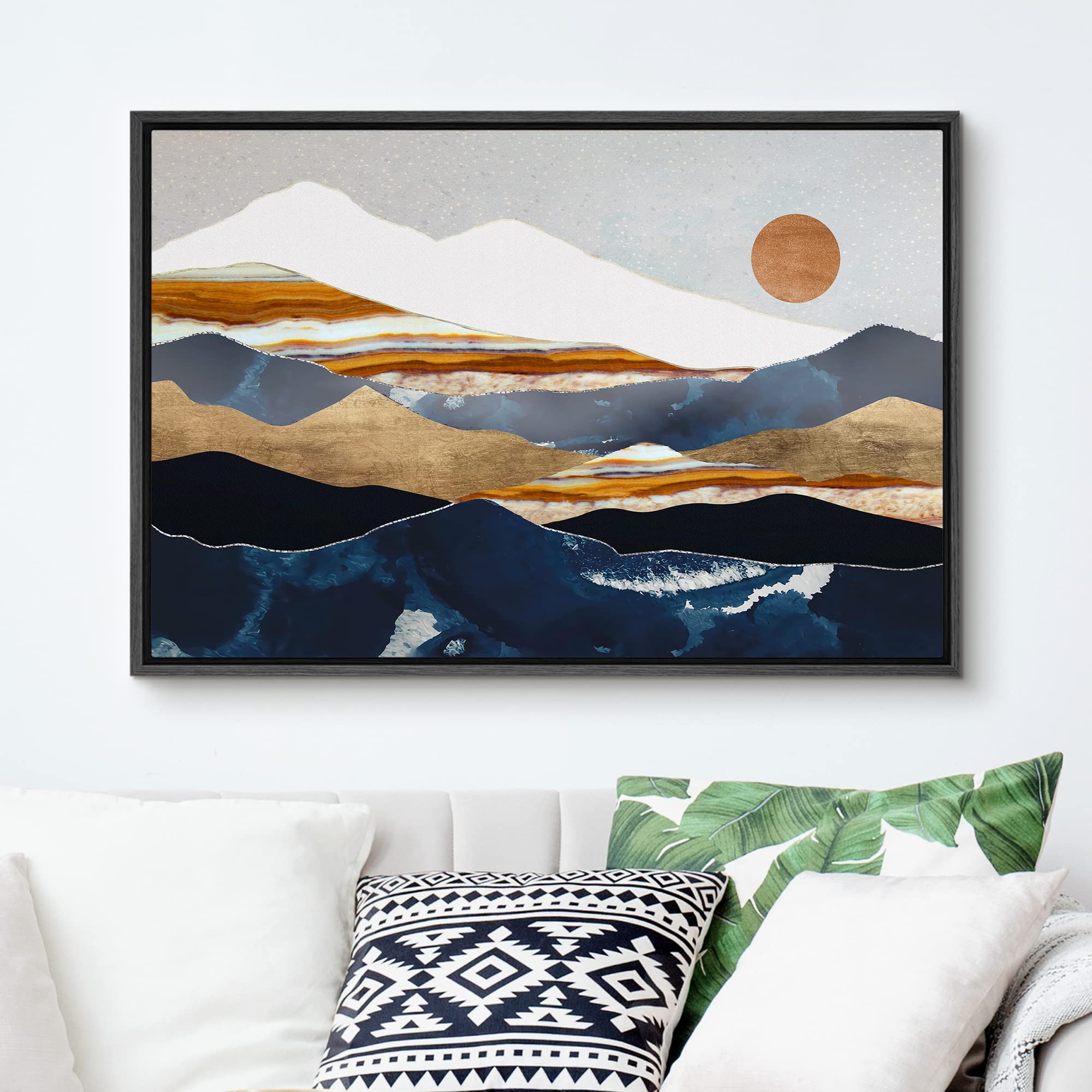 Signford Canvas Print Wall Art Marble Granite Mountain Range Valley Nature Wilderness Illustrations Modern Art Rustic Zen Landsc