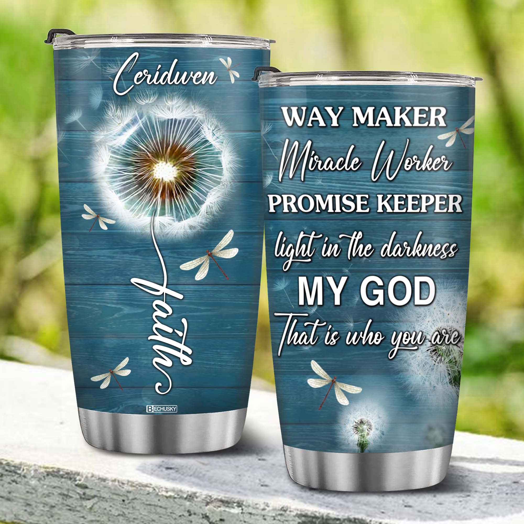 Bechusky Personalized Christian Gifts Religious Gifts For Women Faith Dragonfly Dandelion Tumbler Christian Gifts For Women - Bi