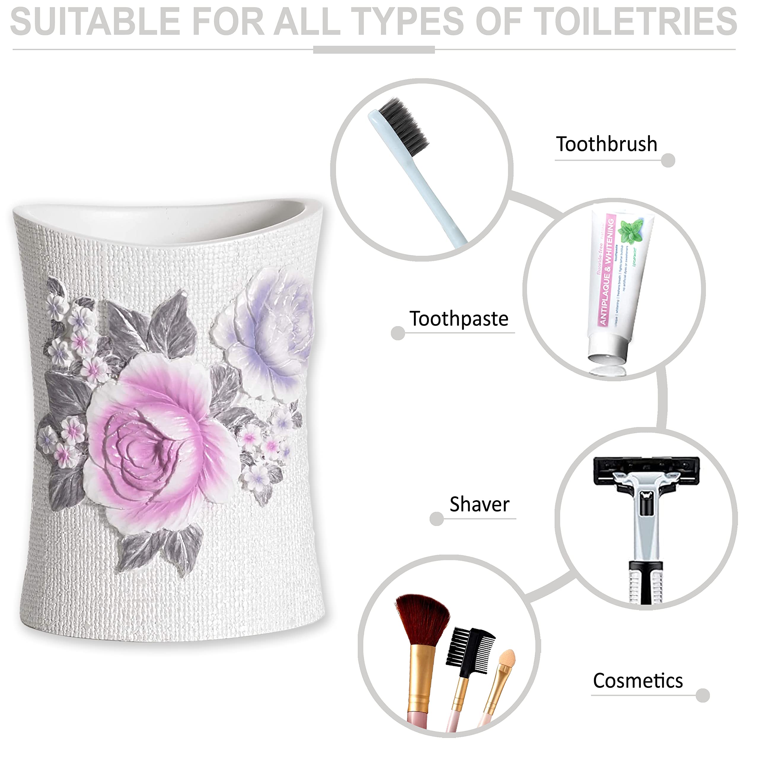 Zahari Home 4pc Michelle Bathroom Accessories Sets Lotion Pump  Tumbler  Tooth Brush Holder and Soap Dish Unique Design Floral Bathroom Set