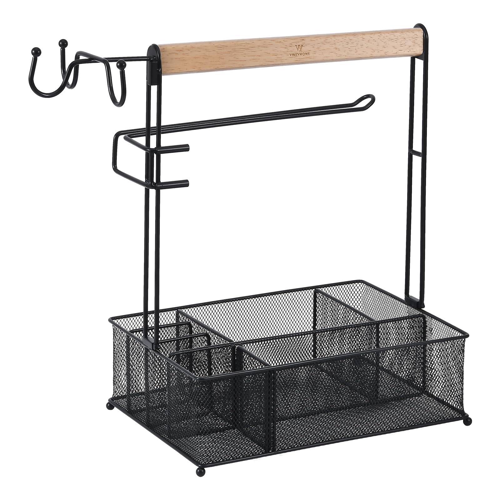 Vikeyhome Grill Caddy, Picnic Bbq Organizer For Camping Outdoor Mesh Basket With 3 Hanging Hooks And Paper Towel Holder, Ideal T