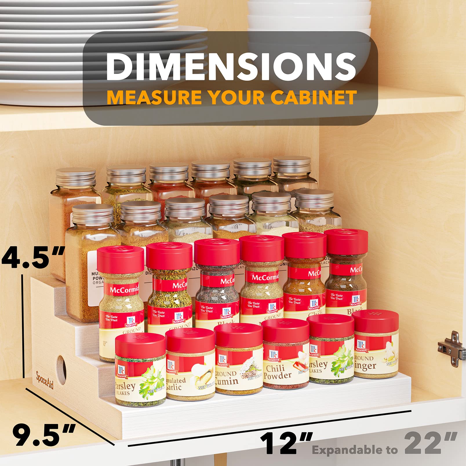 SpaceAid Bamboo Spice Rack Organizer for Cabinet, Kitchen Pantry Spices Storage Rack for Cabinets Organization, Home Seasoning T