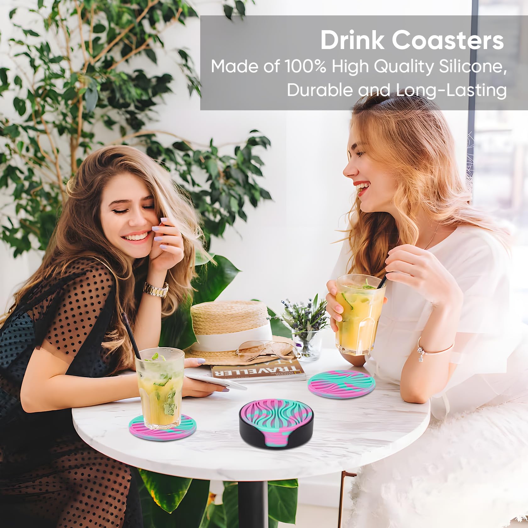 Kehouxre 6 Pack Drink Coasters,Coasters For Drink With Holder,Non-Slip Silicone Coasters,Rubber Coasters Live For Hot Or Cold Dr