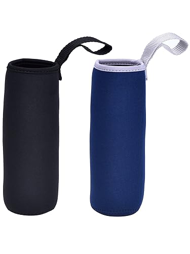 Mudder 2 Pieces Water Bottle Sleeve Neoprene Carrier Nylon Bottle Sleeve for 19.4 oz Glass Water Bottle  550 ml (Black and Navy Blue)