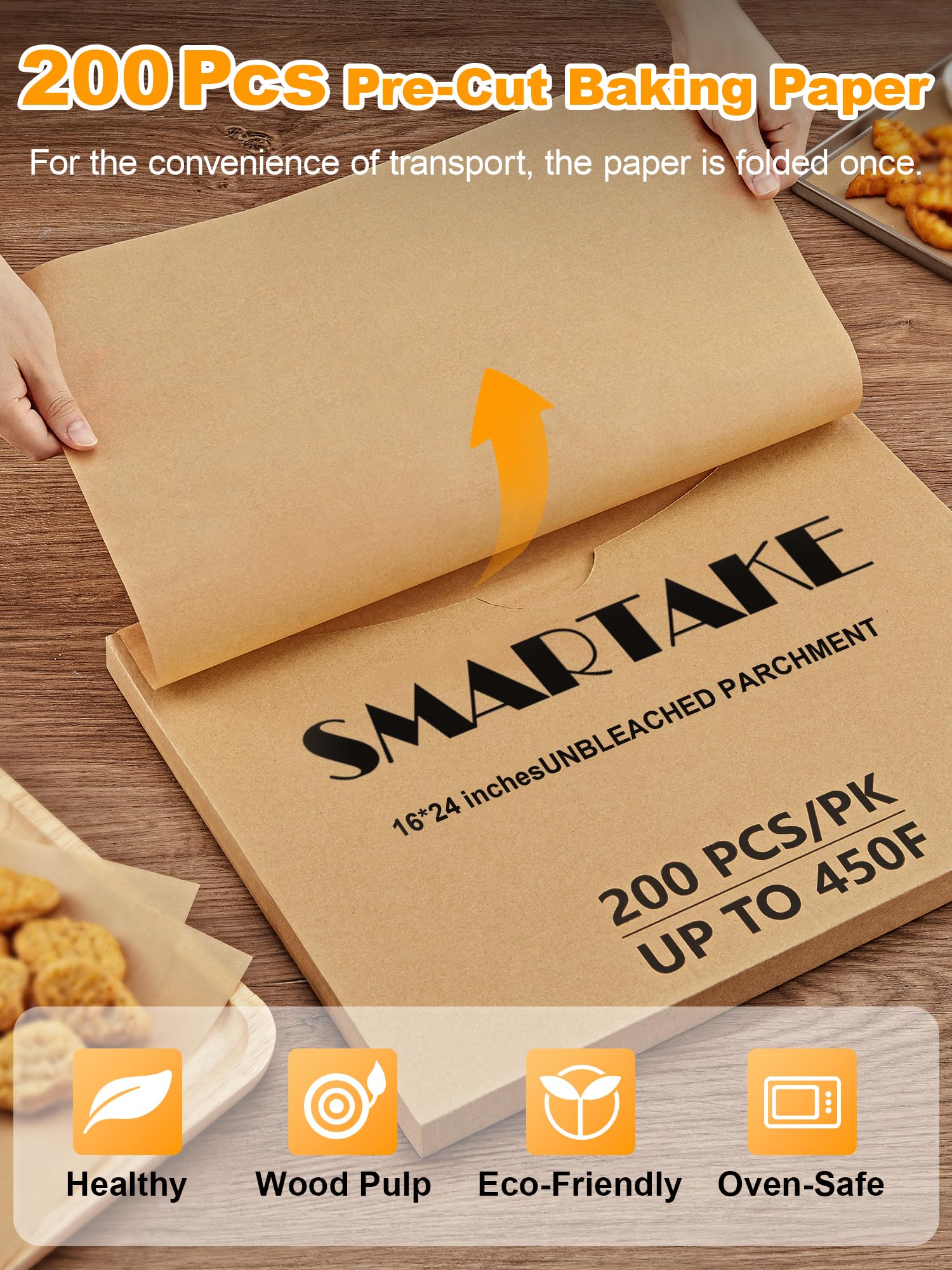 Smartake 200 Pcs Parchment Paper Baking Sheets, 16X24 Inches Non-Stick Precut Baking Parchment, For Baking Grilling Air Fryer St