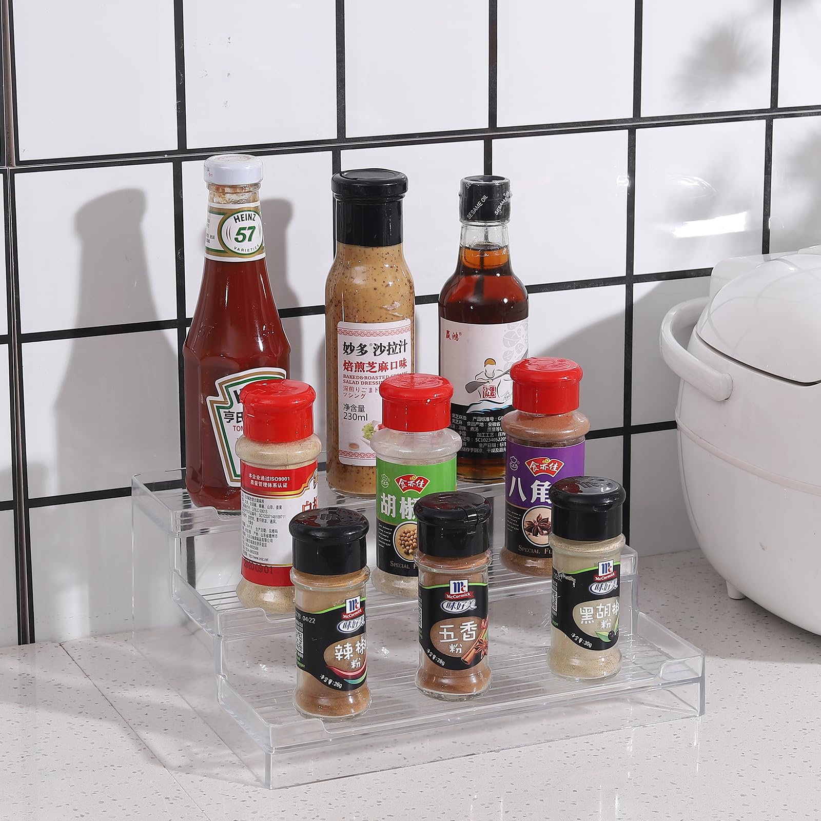 Cq Acrylic Clear Spice Rack Organizer For Pantry- 3 Tiered Canned Goods And Seasoning Organizer Shelf For Kitchen Countertop And