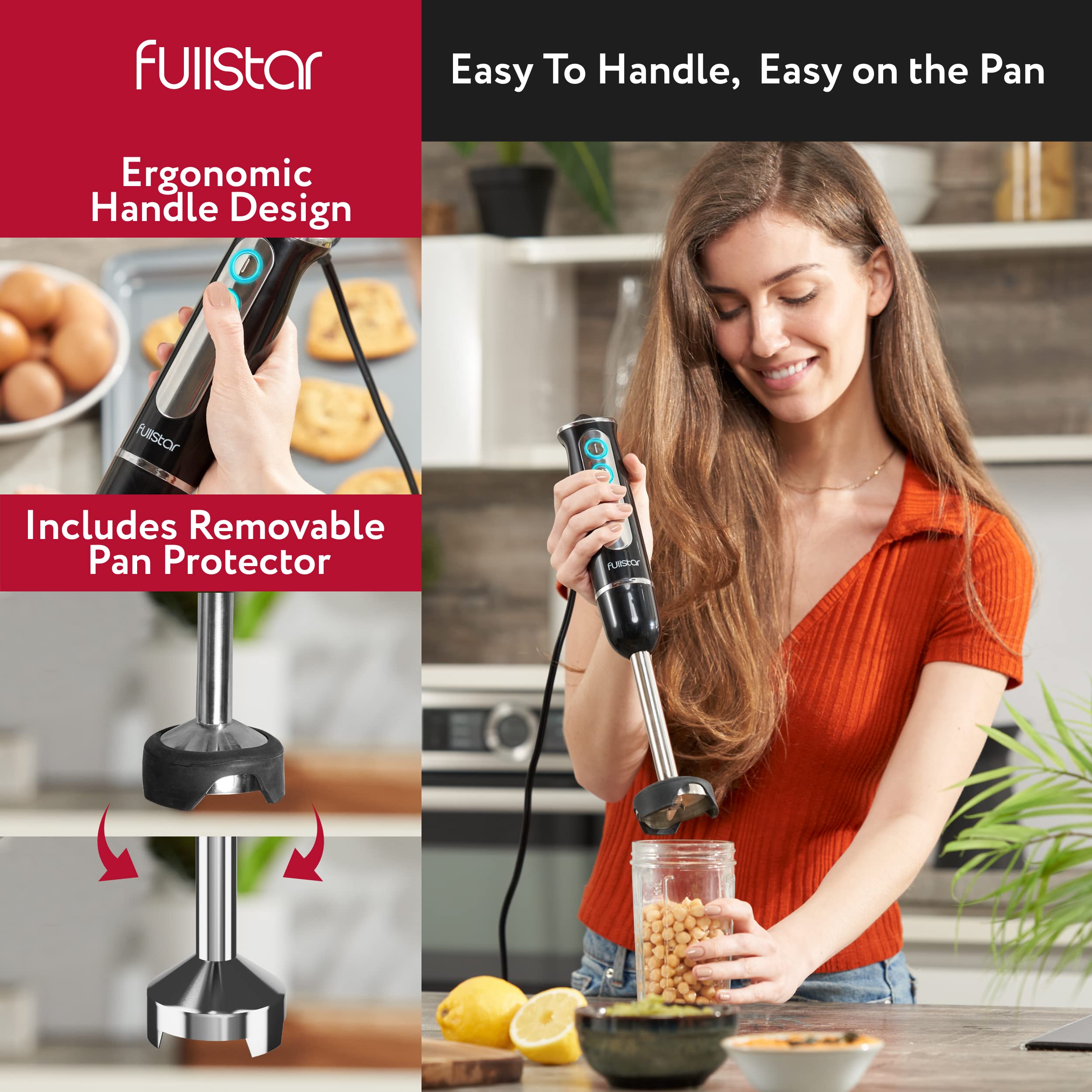 Immersion Blender Set, 9-Speed 500W Handheld Electric Hand Mixer, Smoothie Blender (3-In-1, Black)