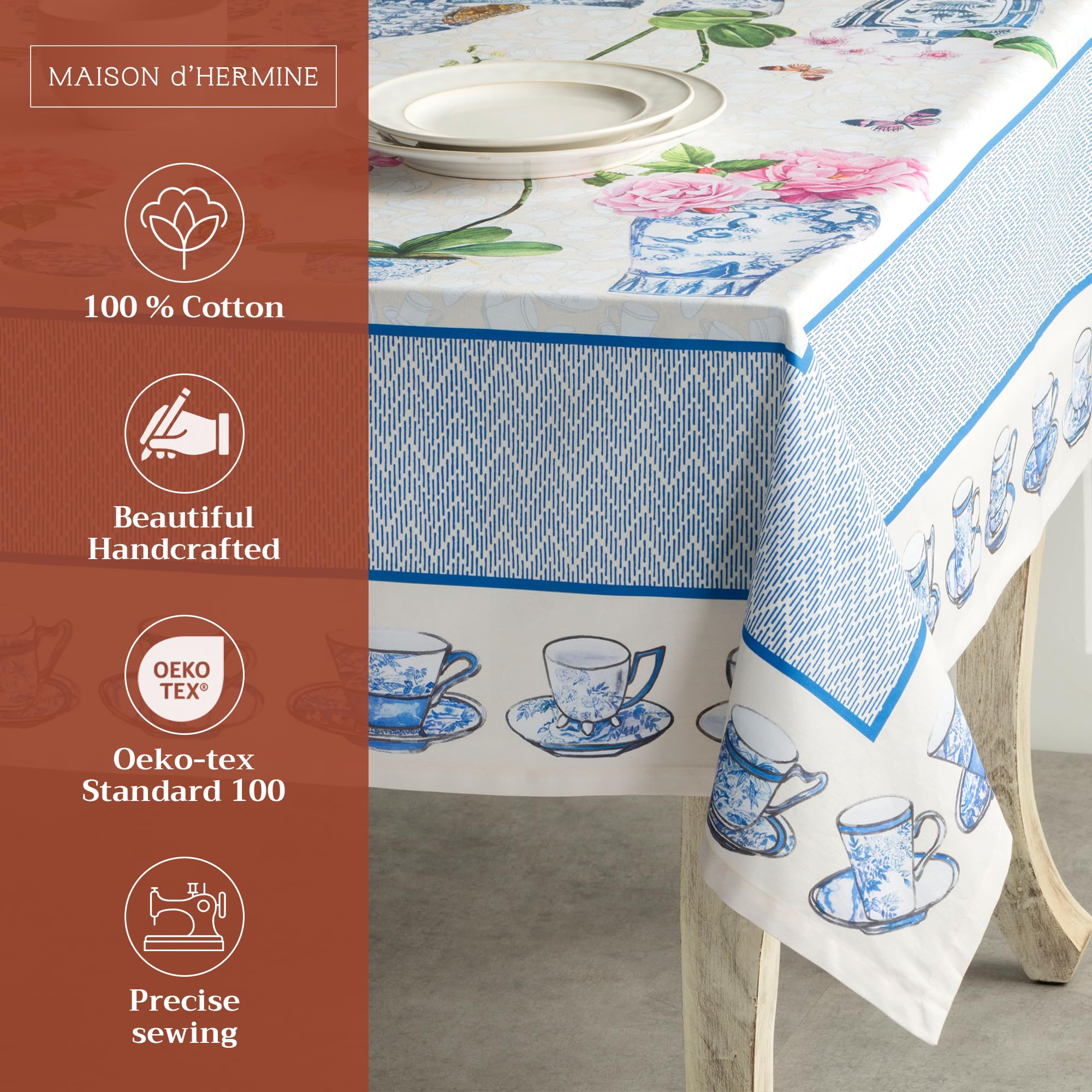 Maison d Hermine Table Cloth Rectangle Table 100% Cotton 70 x 140 Inches Tablecloth Reusable Decorative Everyday Use for Dining