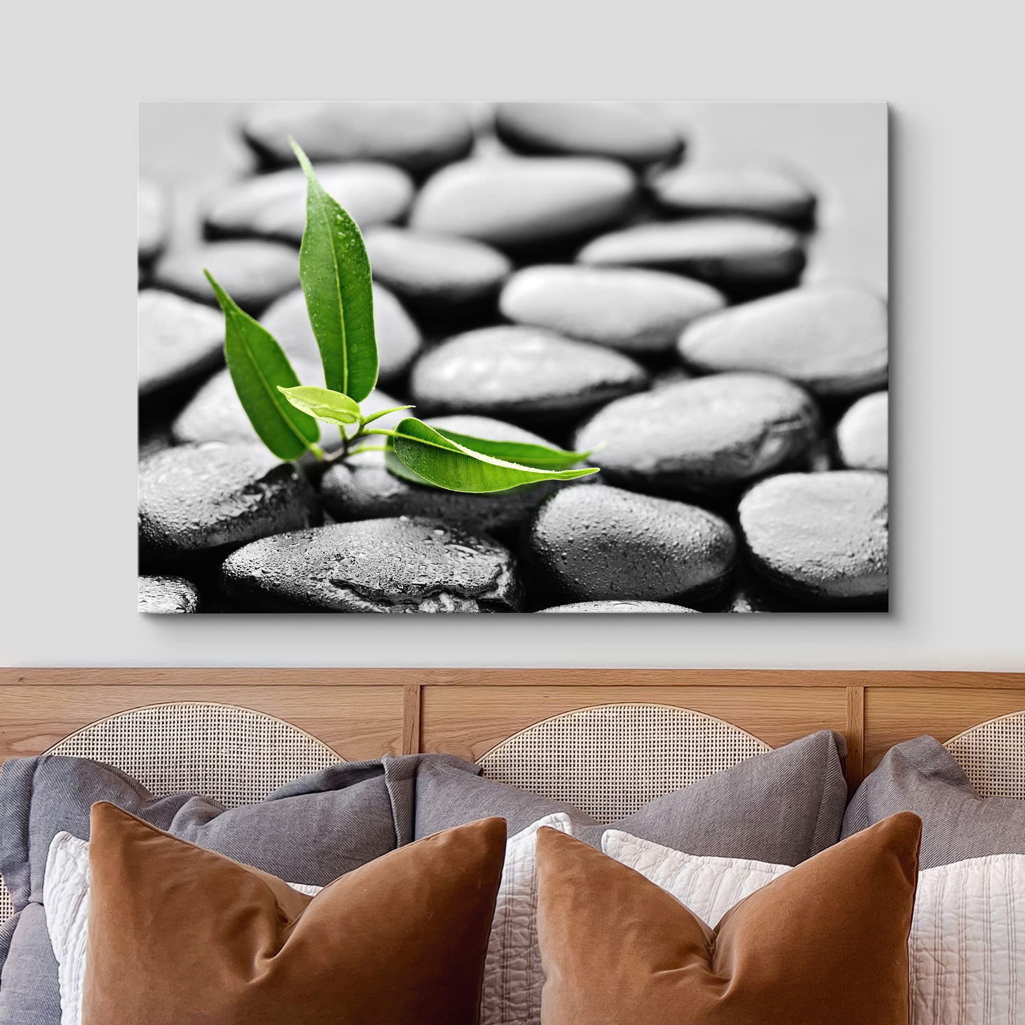 Wall26 Canvas Print Wall Art Zen Meditation Black Beach Pebble Green Forest Plant Nature Wilderness Photography Realism Rustic L