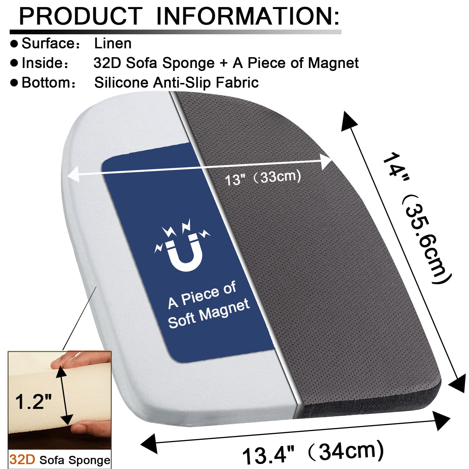 BUYUE Natural Linen 14x14 Magnetic Cushion for Metal Chair 1 Piece  Enhanced Anti-Slip Seat Pad for Dining Kitchen Caf