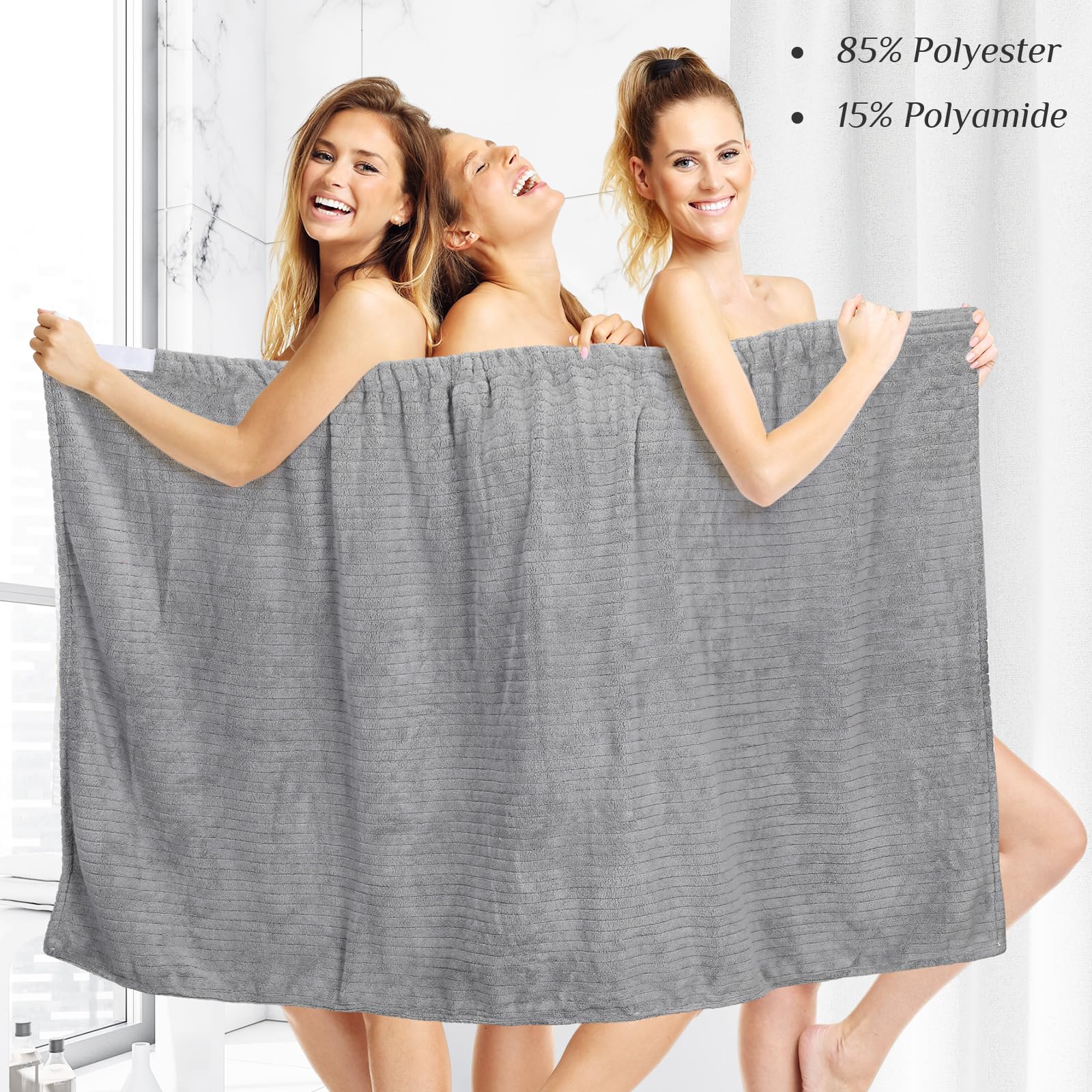 4 Pcs Spa Wrap Towel Wrap For Women Spa Robe With Adjustable Closure Elastic Top Lightweight Wraps For Bath Shower (Gray,Stripes