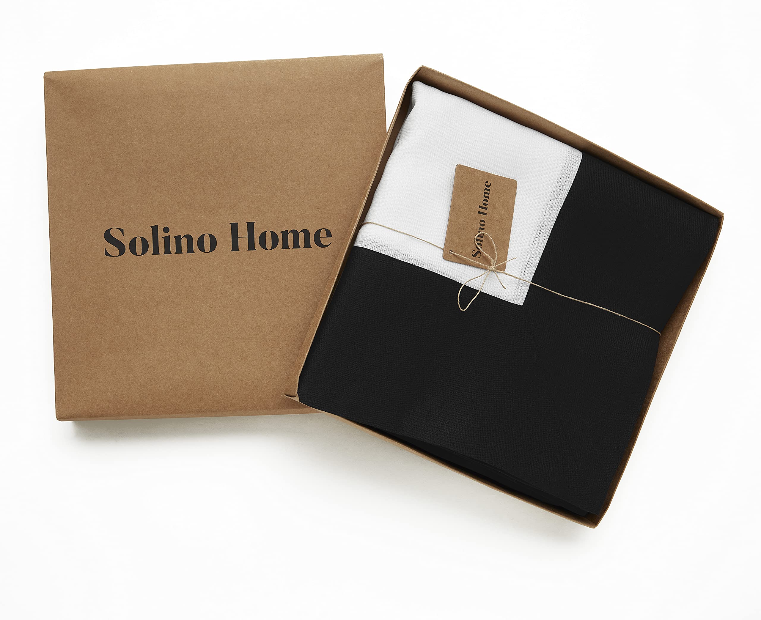 Solino Home Linen Tablecloth 60 x 90 Inch - 100% Pure Linen Black and White Tablecloth for Spring  Summer  Indoor  Outdoor - Contempo  Handcrafted from European Flax and Machine Washable