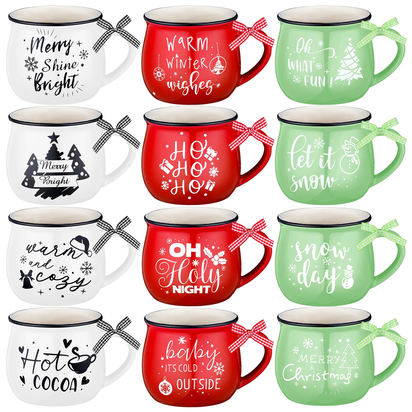 Suttmin Christmas Mugs Set of 12 Ceramic Hot Ocoa Coffee Mugs 12 oz