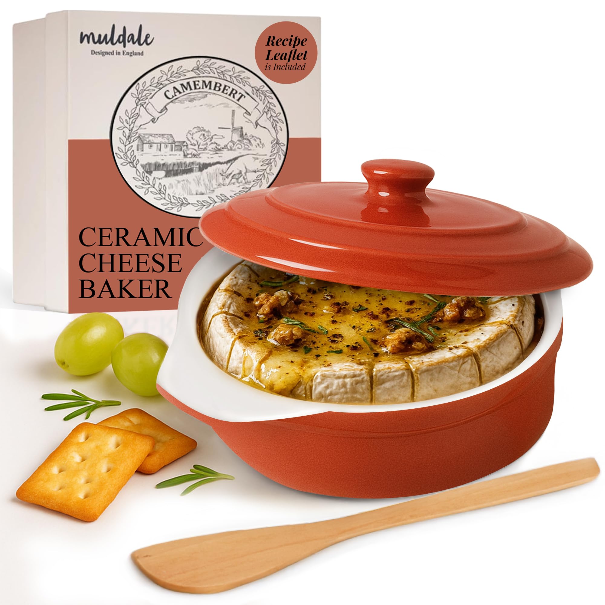 Muldale Brie Baker with Lid and Spreader  Camembert Baker Crock in Red