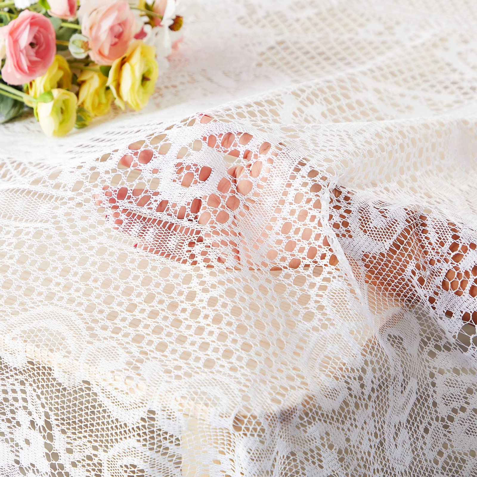 Juvale White Lace Tablecloth For Rectangular Tables, Vintage-Style Wedding Table Cloths For Reception, Dinner Party, Baby Shower