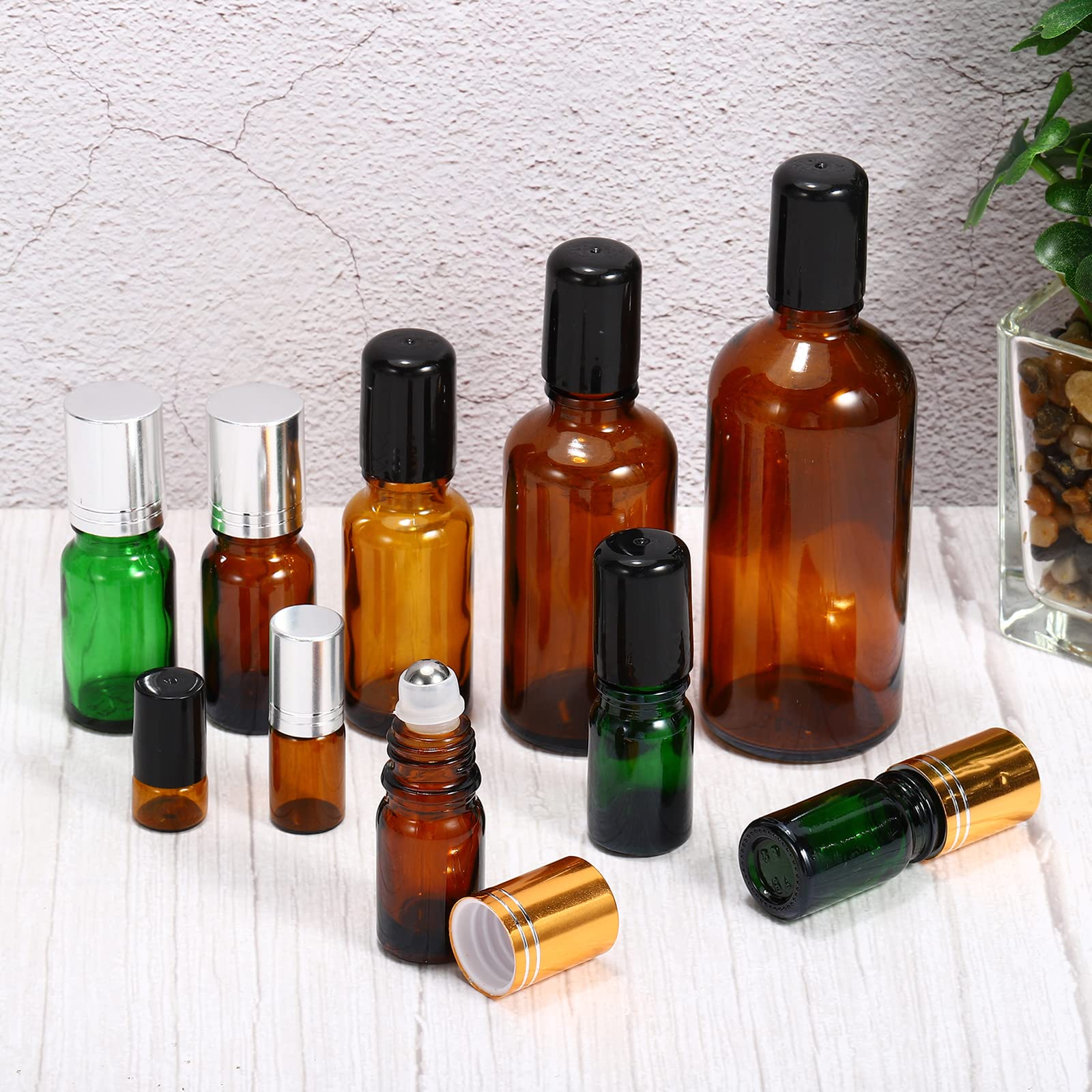 Patikil 30Ml Roller Bottles, 3 Pack Amber Glass Essential Oil Roller Ball Black Caps Refillable Sample Containers, Brown