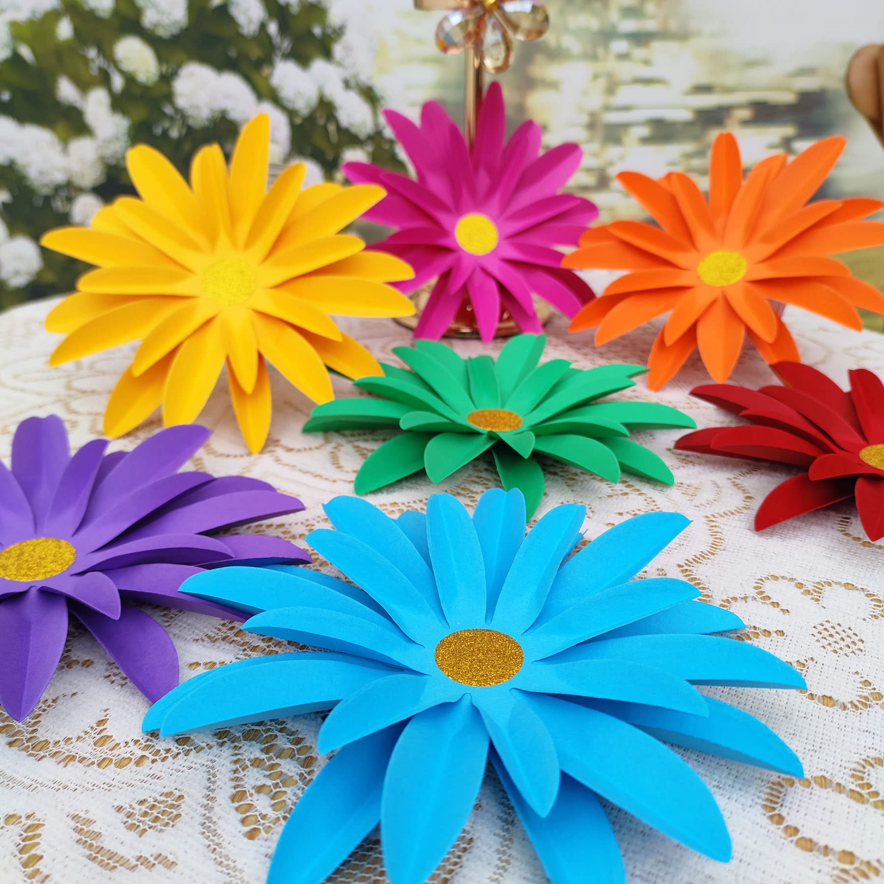 Mybbshower Rainbow Paper Daisy Flower For Tea Party Garden Party Decor Wedding Photo Backdrop Birthday Nursery Wall Sunflowers 8