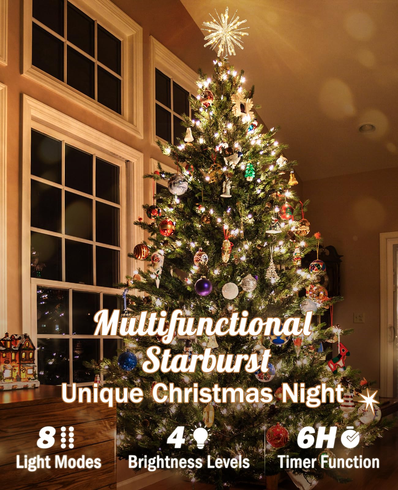 Luxspire Christmas Tree Topper, Crystal Lighted Christmas Tree Star with Remote & USB Starburst Tree Topper for Home Holiday Dec