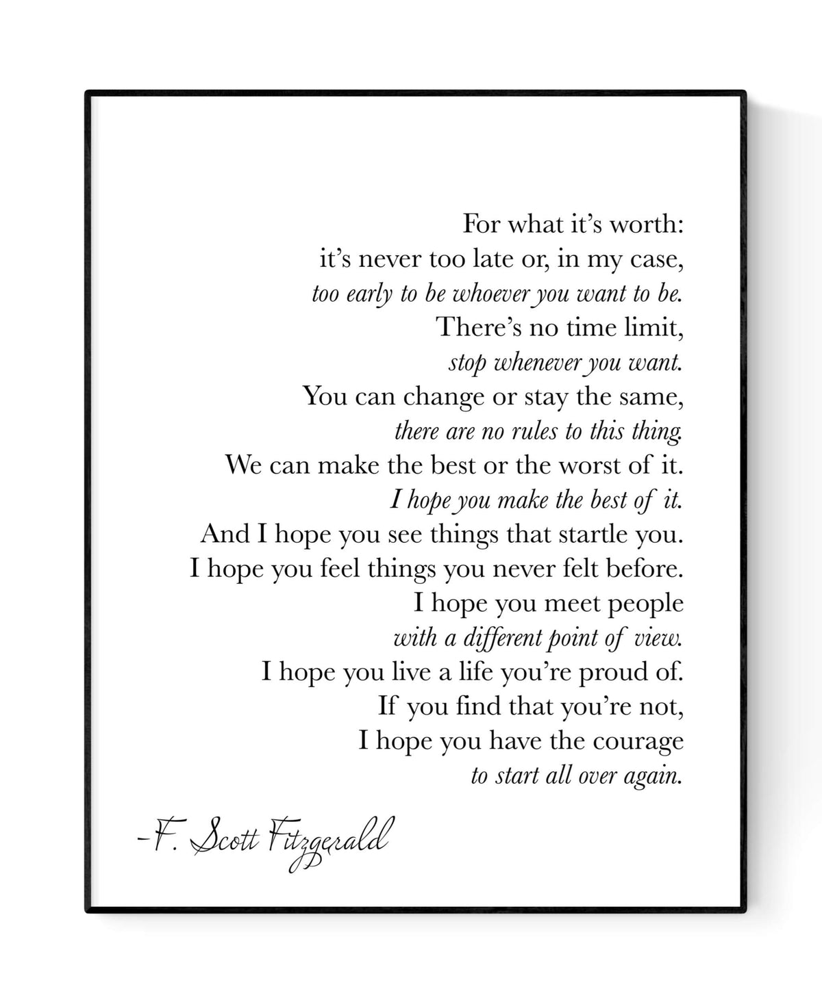 For What It Is Worth | F. Scott Fitzgerald Quote | Art Print (11X14)