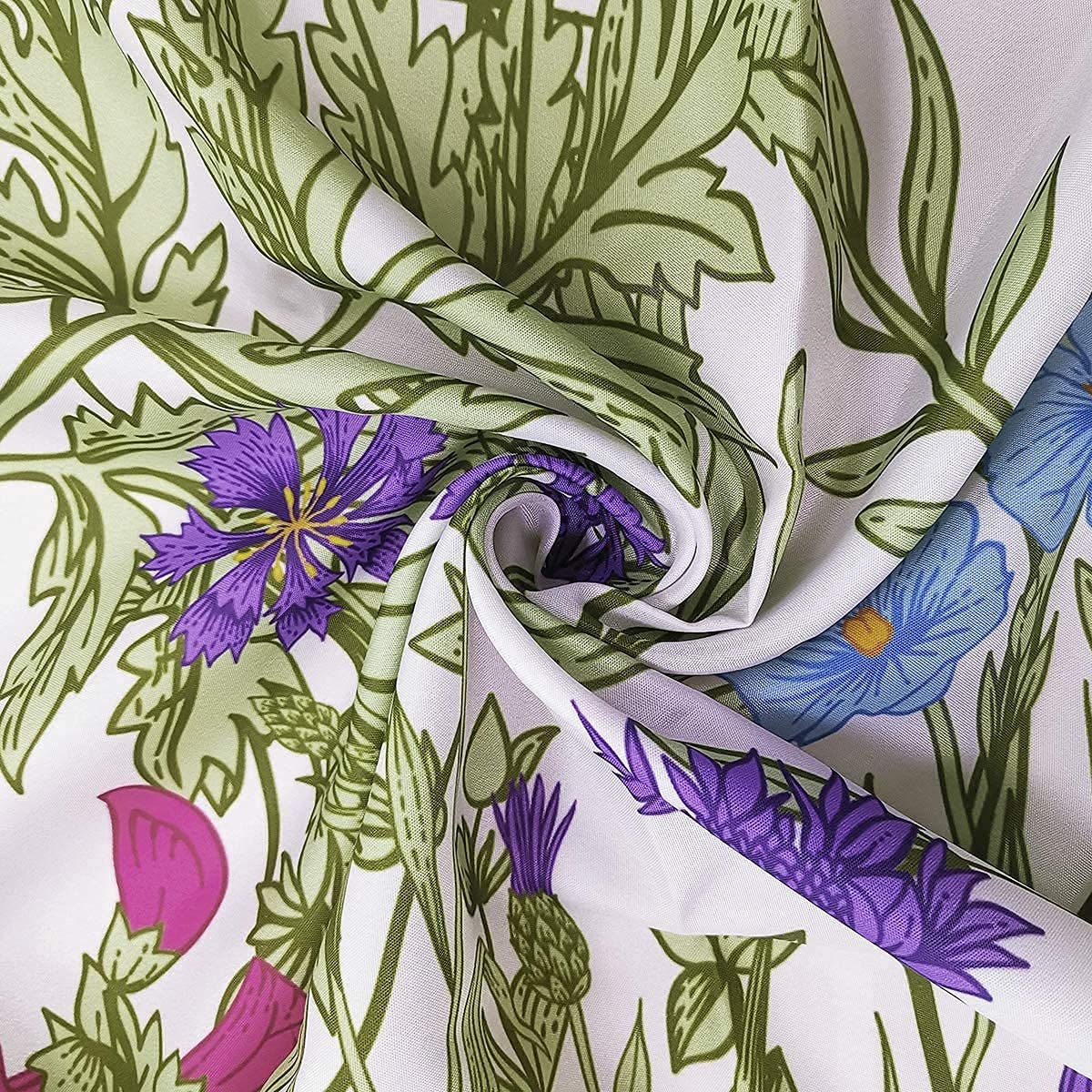 Riyidecor Wildflower Shower Curtain 72"x72" Floral Green Waterproof with Hooks, Bathroom Decor Accessories, Model RYD-CZH-PORQ